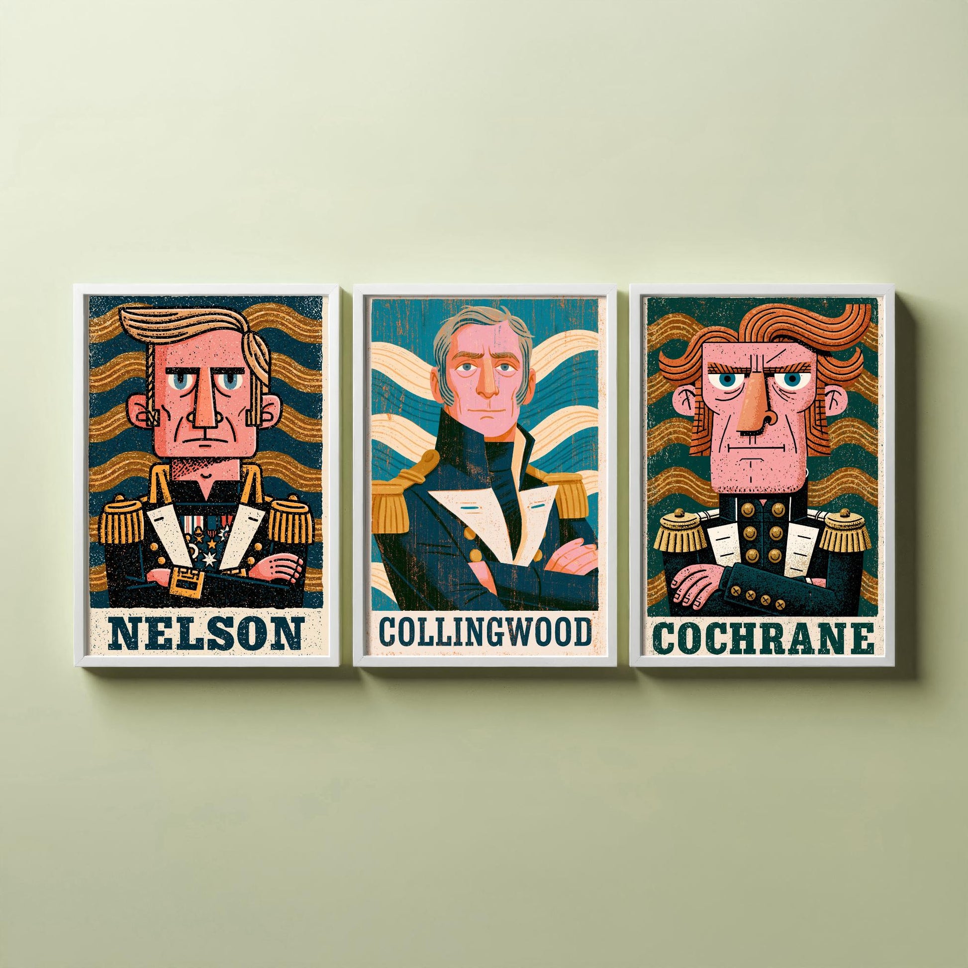 Naval Commanders Set of Three Art Prints - Nelson, Collingwood, Cochrane - Navy History Poster Wall Art Gift Illustration