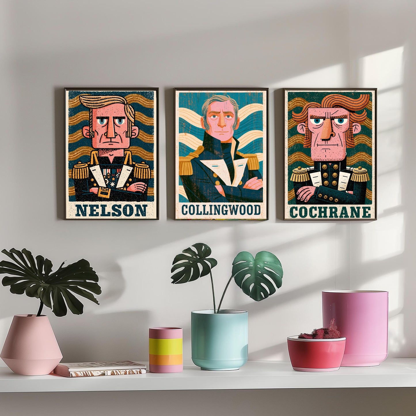 Naval Commanders Set of Three Art Prints - Nelson, Collingwood, Cochrane - Navy History Poster Wall Art Gift Illustration