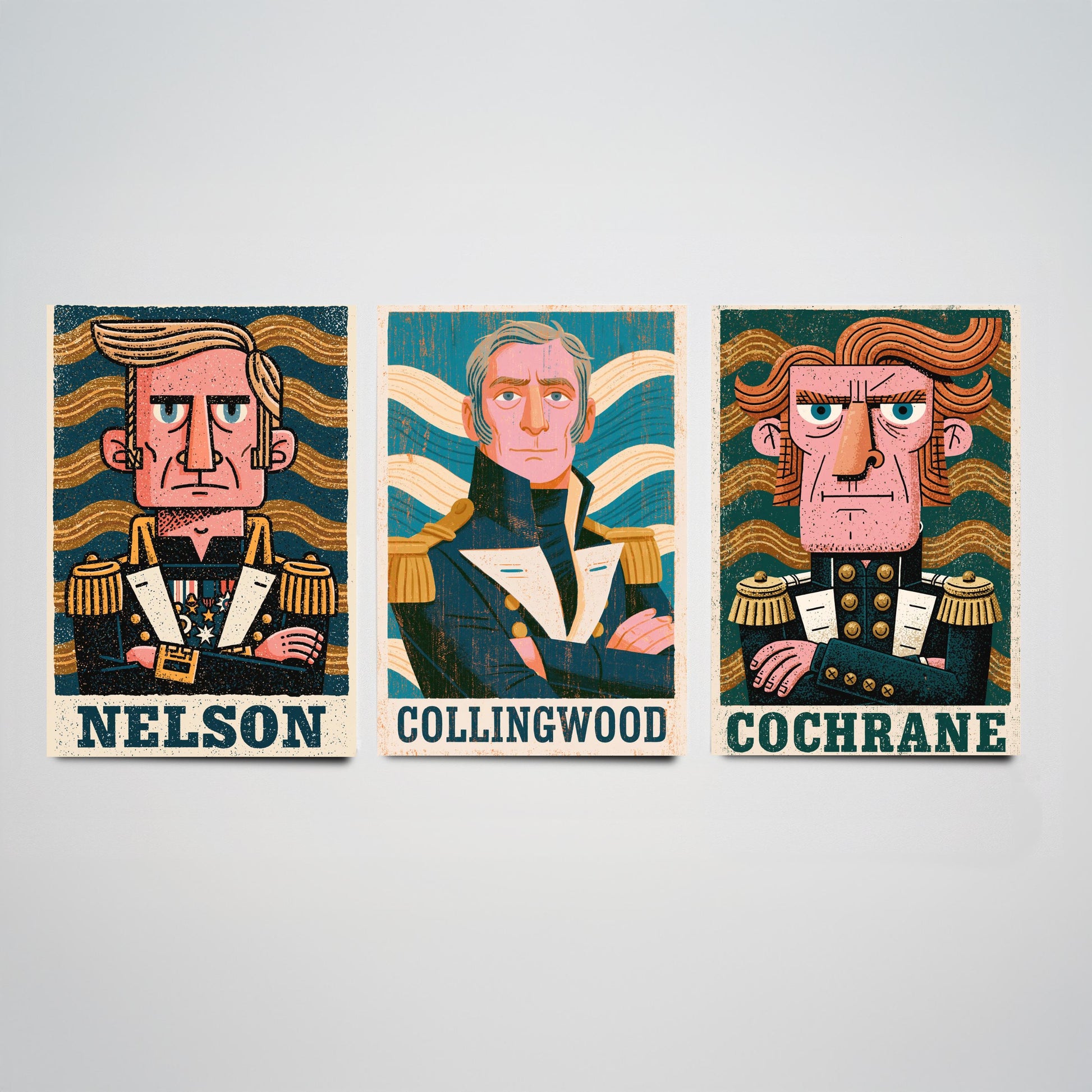 Naval Commanders Set of Three Art Prints - Nelson, Collingwood, Cochrane - Navy History Poster Wall Art Gift Illustration