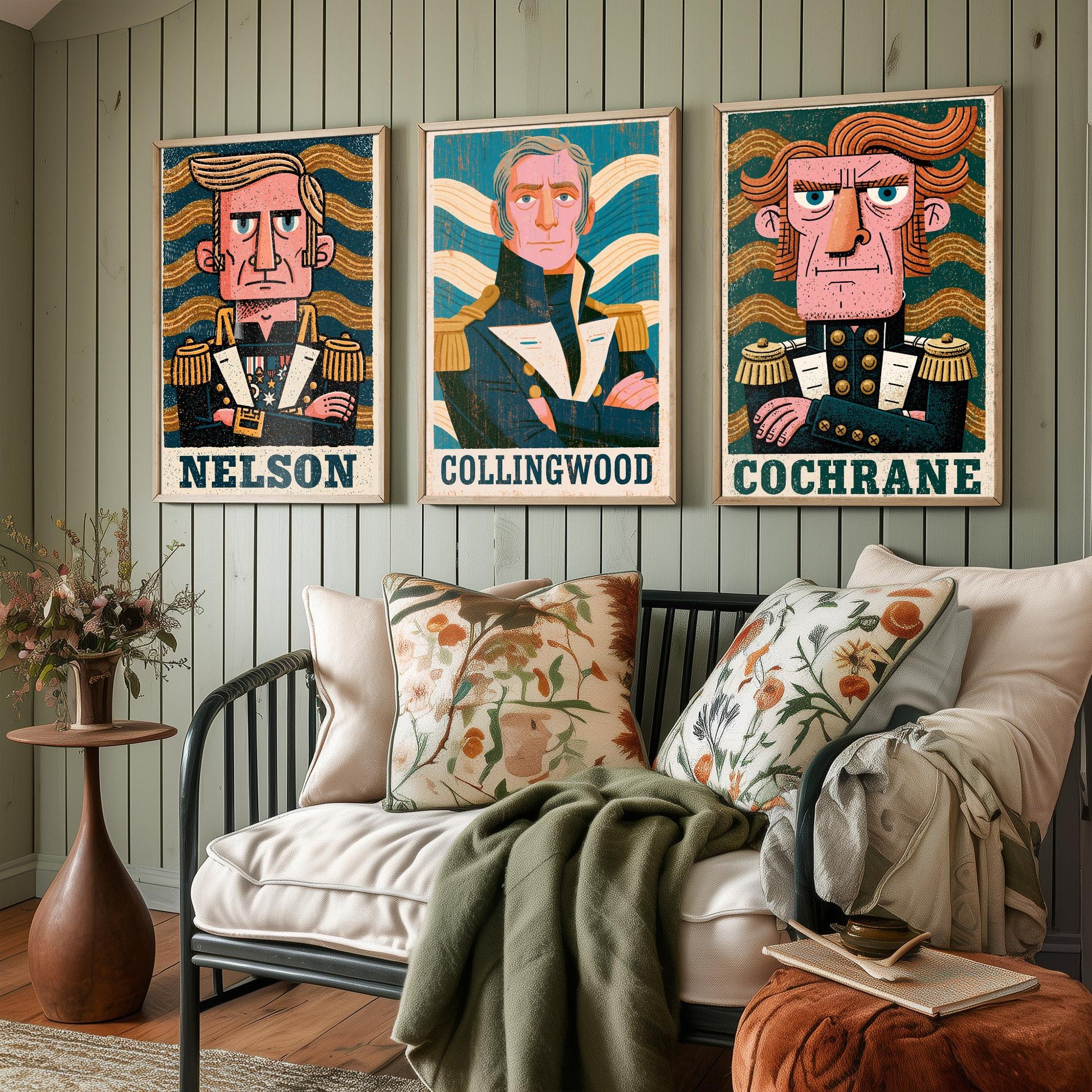 Naval Commanders Set of Three Art Prints - Nelson, Collingwood, Cochrane - Navy History Poster Wall Art Gift Illustration