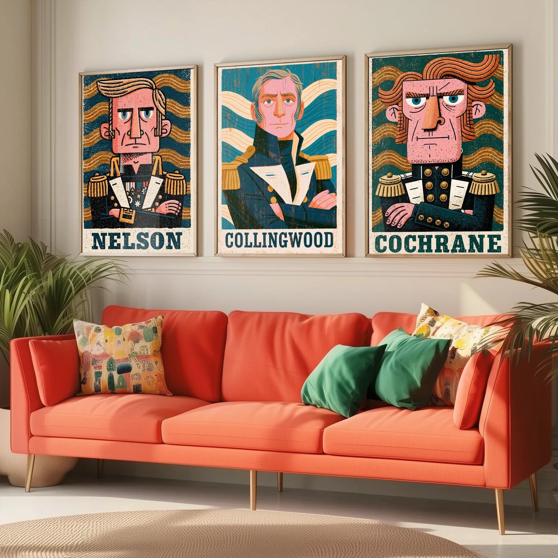 Naval Commanders Set of Three Art Prints - Nelson, Collingwood, Cochrane - Navy History Poster Wall Art Gift Illustration