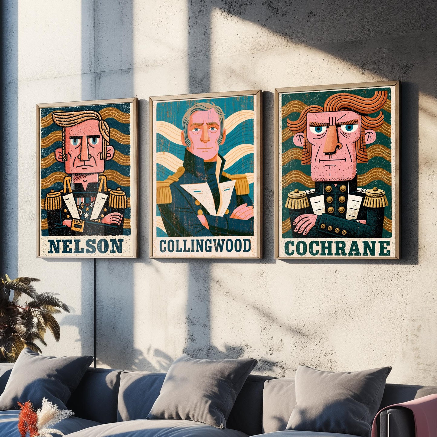 Naval Commanders Set of Three Art Prints - Nelson, Collingwood, Cochrane - Navy History Poster Wall Art Gift Illustration