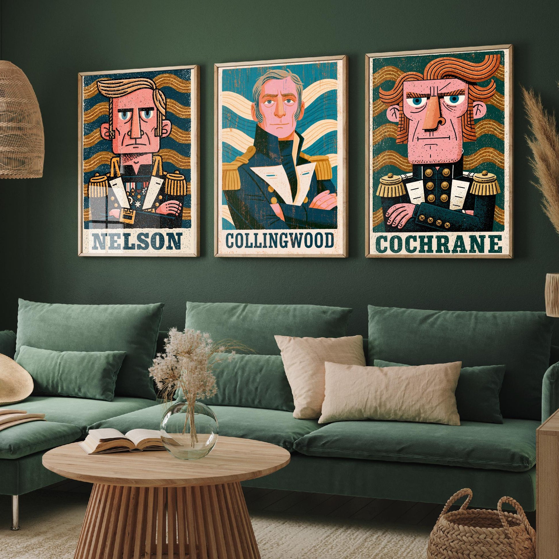 Naval Commanders Set of Three Art Prints - Nelson, Collingwood, Cochrane - Navy History Poster Wall Art Gift Illustration