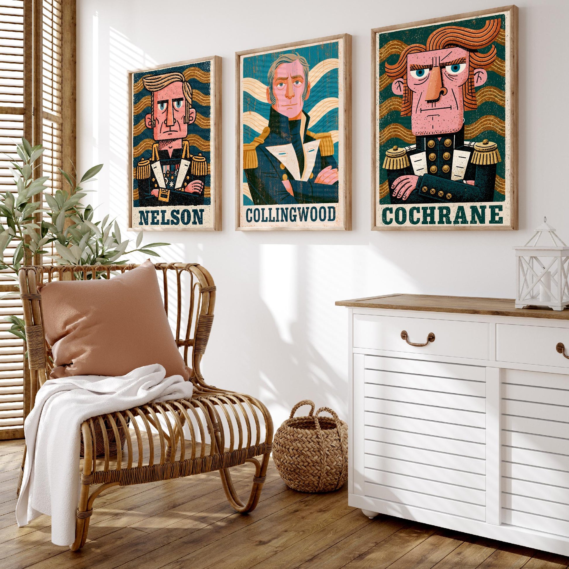 Naval Commanders Set of Three Art Prints - Nelson, Collingwood, Cochrane - Navy History Poster Wall Art Gift Illustration