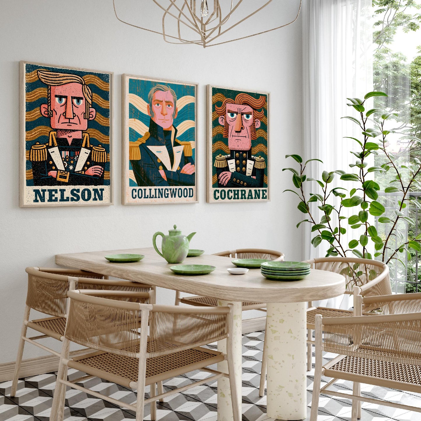 Naval Commanders Set of Three Art Prints - Nelson, Collingwood, Cochrane - Navy History Poster Wall Art Gift Illustration