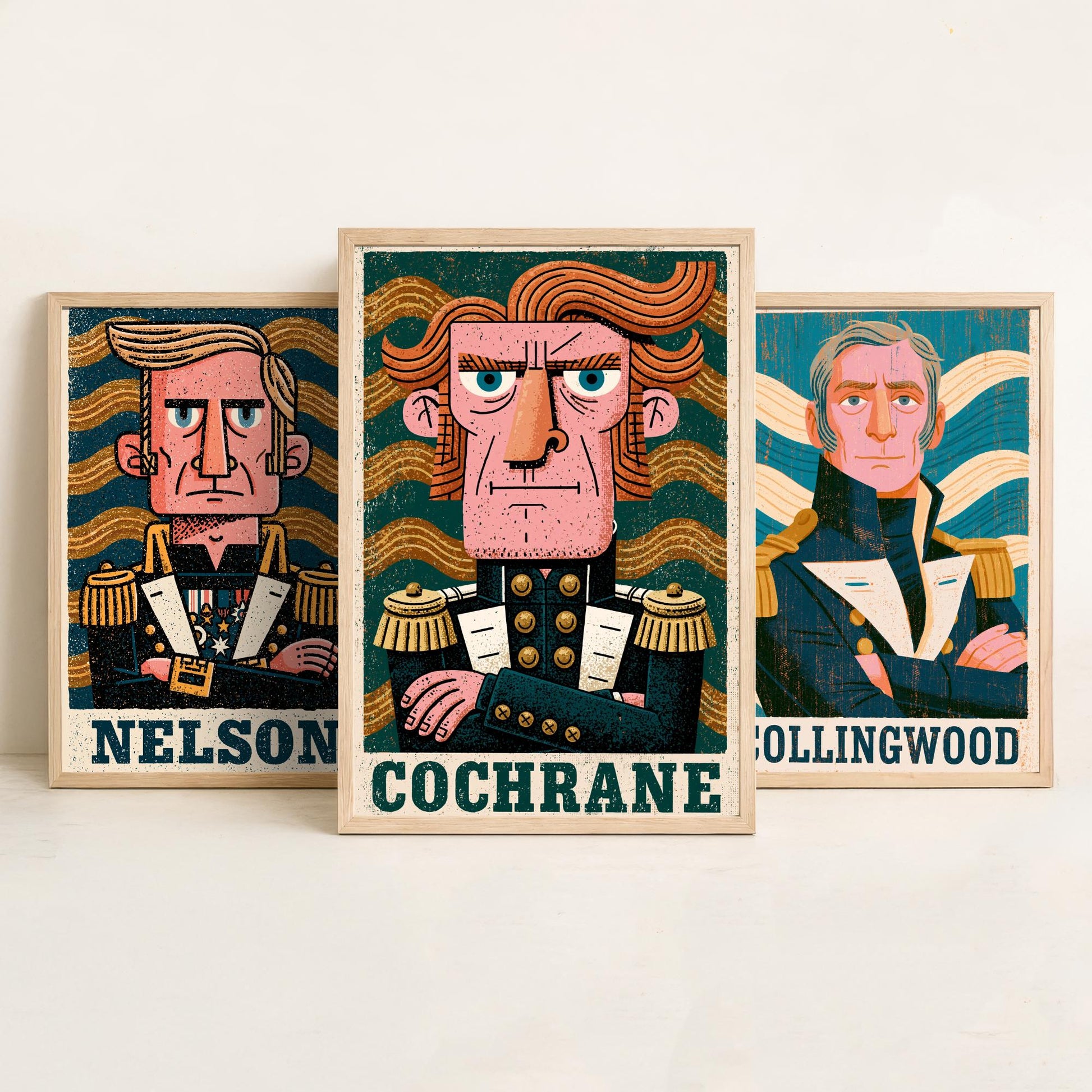 Naval Commanders Set of Three Art Prints - Nelson, Collingwood, Cochrane - Navy History Poster Wall Art Gift Illustration