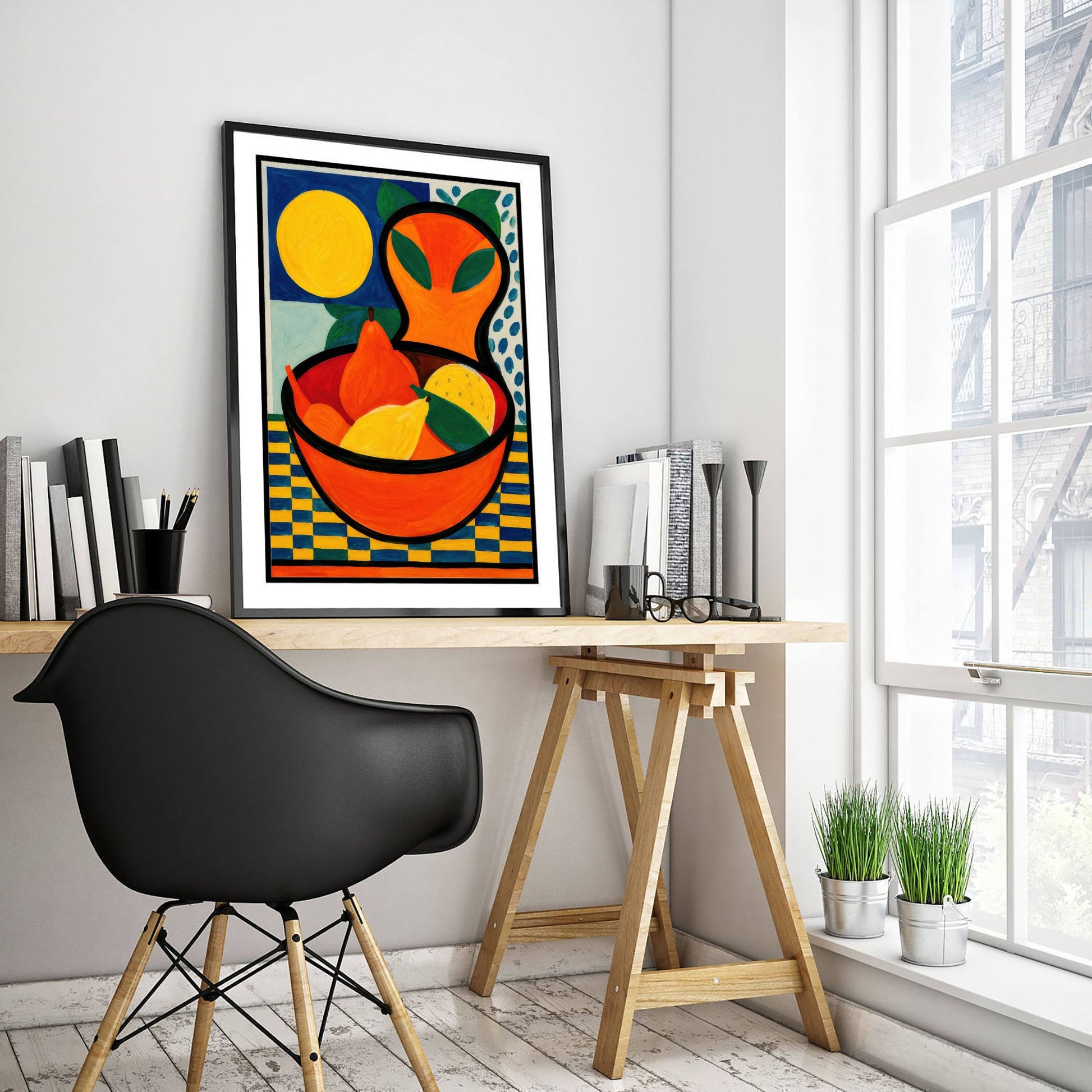 Neo-Fauvist Fruit Bowl Art Print - Pears & Lemons Poster - Colourful Kitchen Illustration 2/3