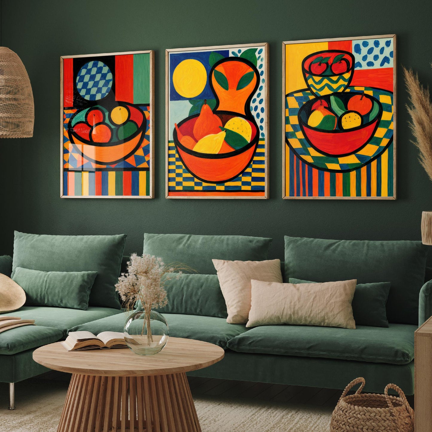 Neo Fauvist Fruit Bowls Set of Three Art Prints - Bold Still Life Kitchen Wall Art - Colourful Poster Painting Gift Decor