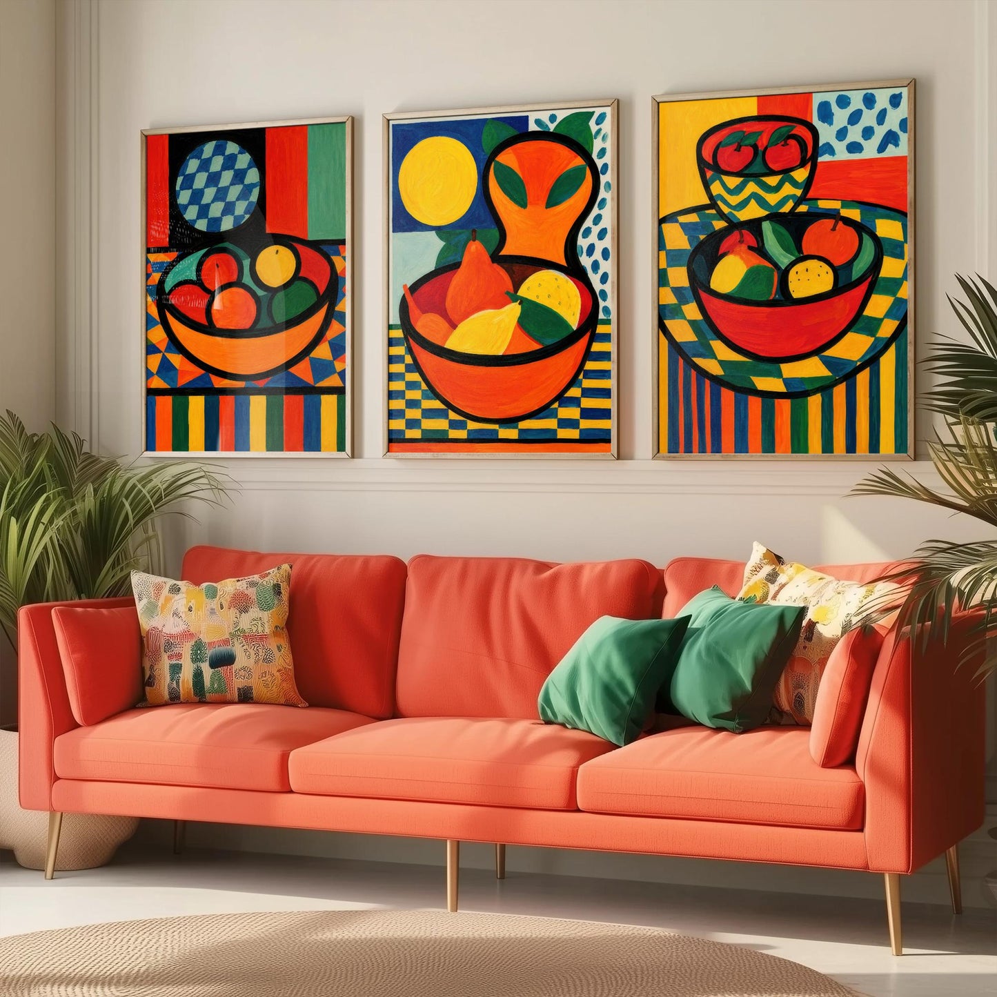Neo Fauvist Fruit Bowls Set of Three Art Prints - Bold Still Life Kitchen Wall Art - Colourful Poster Painting Gift Decor