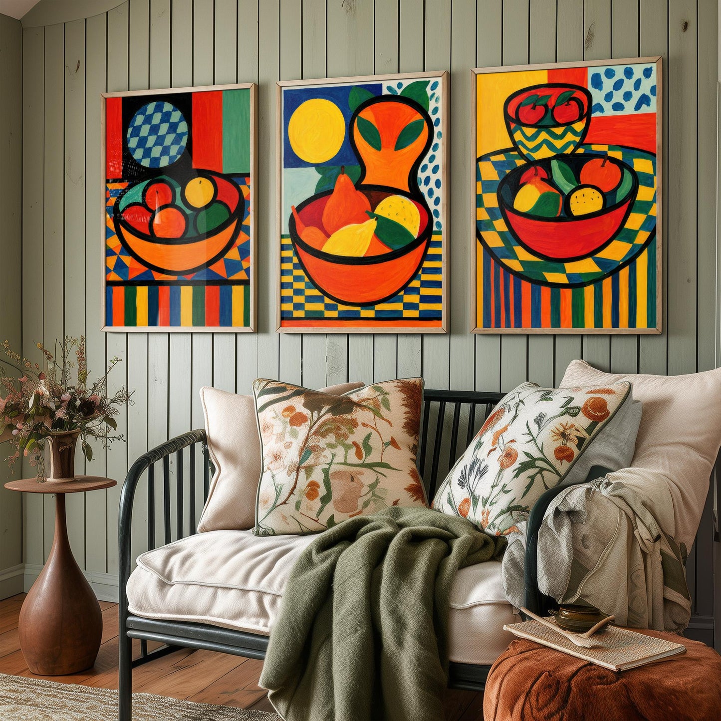Neo Fauvist Fruit Bowls Set of Three Art Prints - Bold Still Life Kitchen Wall Art - Colourful Poster Painting Gift Decor