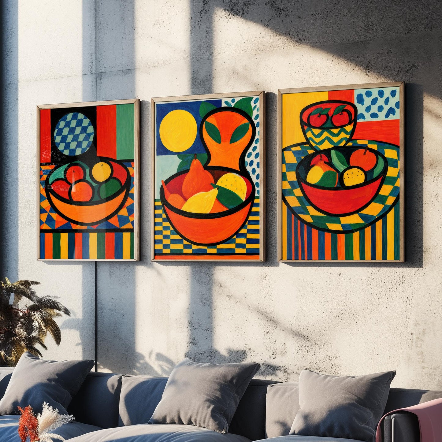 Neo Fauvist Fruit Bowls Set of Three Art Prints - Bold Still Life Kitchen Wall Art - Colourful Poster Painting Gift Decor