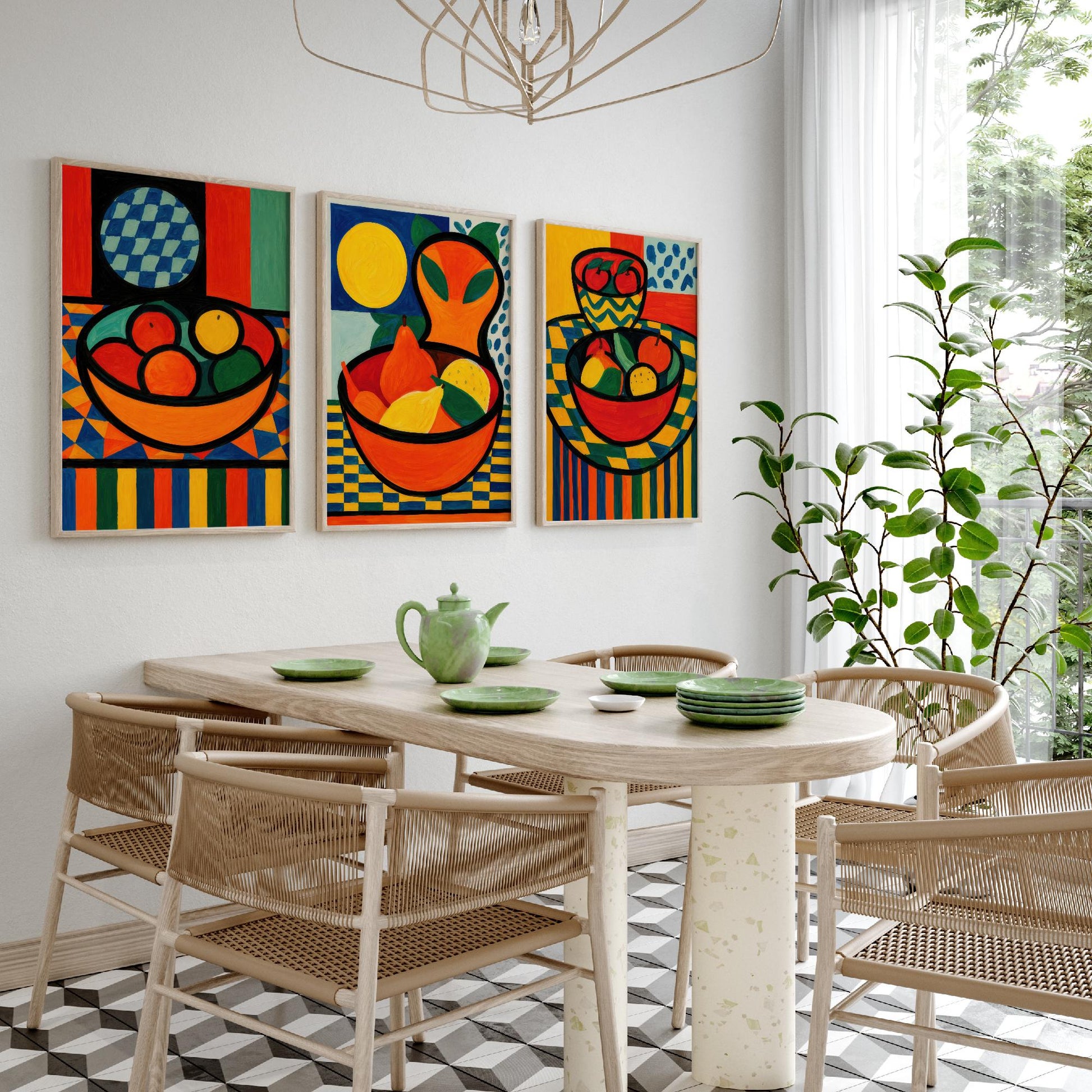 Neo Fauvist Fruit Bowls Set of Three Art Prints - Bold Still Life Kitchen Wall Art - Colourful Poster Painting Gift Decor