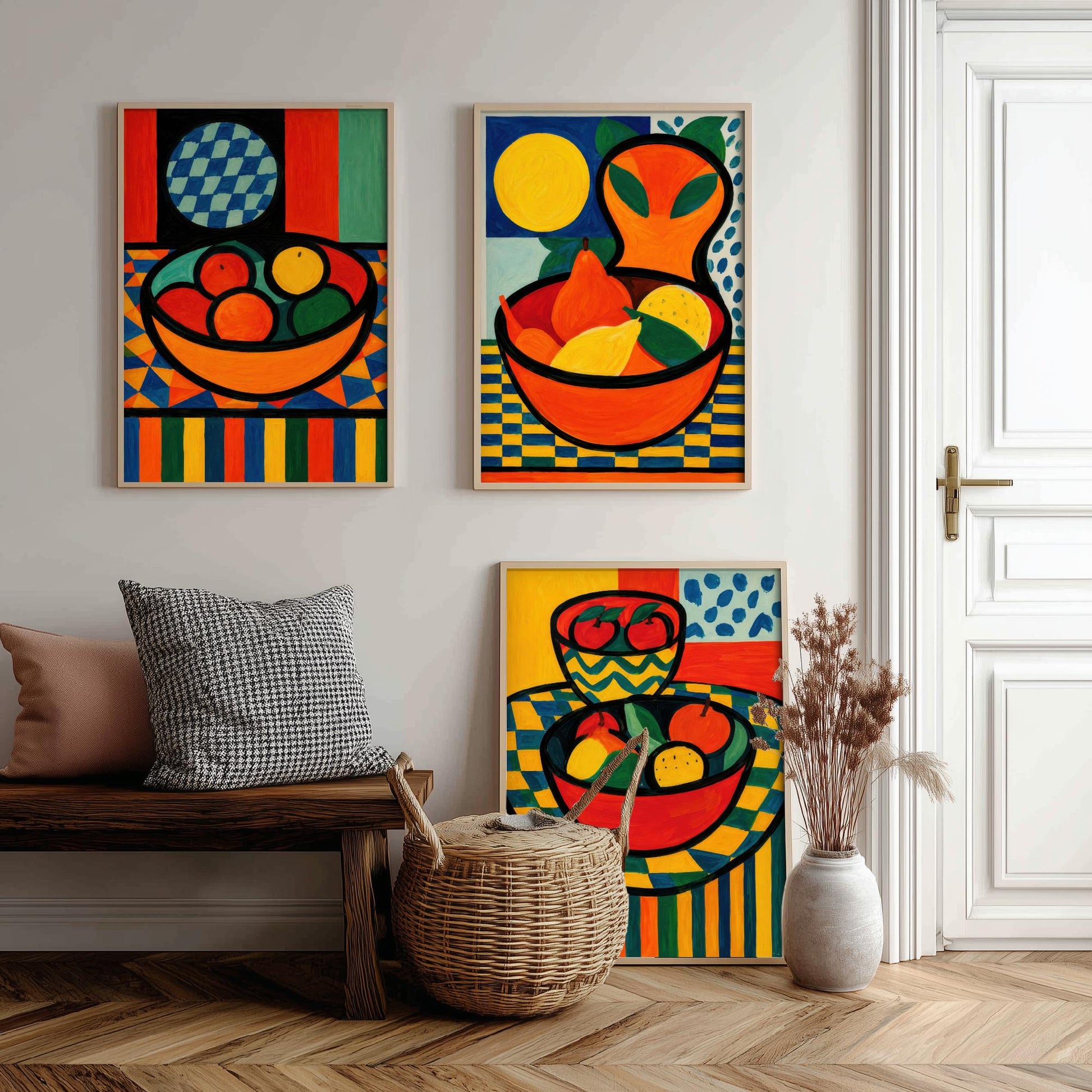 Neo Fauvist Fruit Bowls Set of Three Art Prints - Bold Still Life Kitchen Wall Art - Colourful Poster Painting Gift Decor