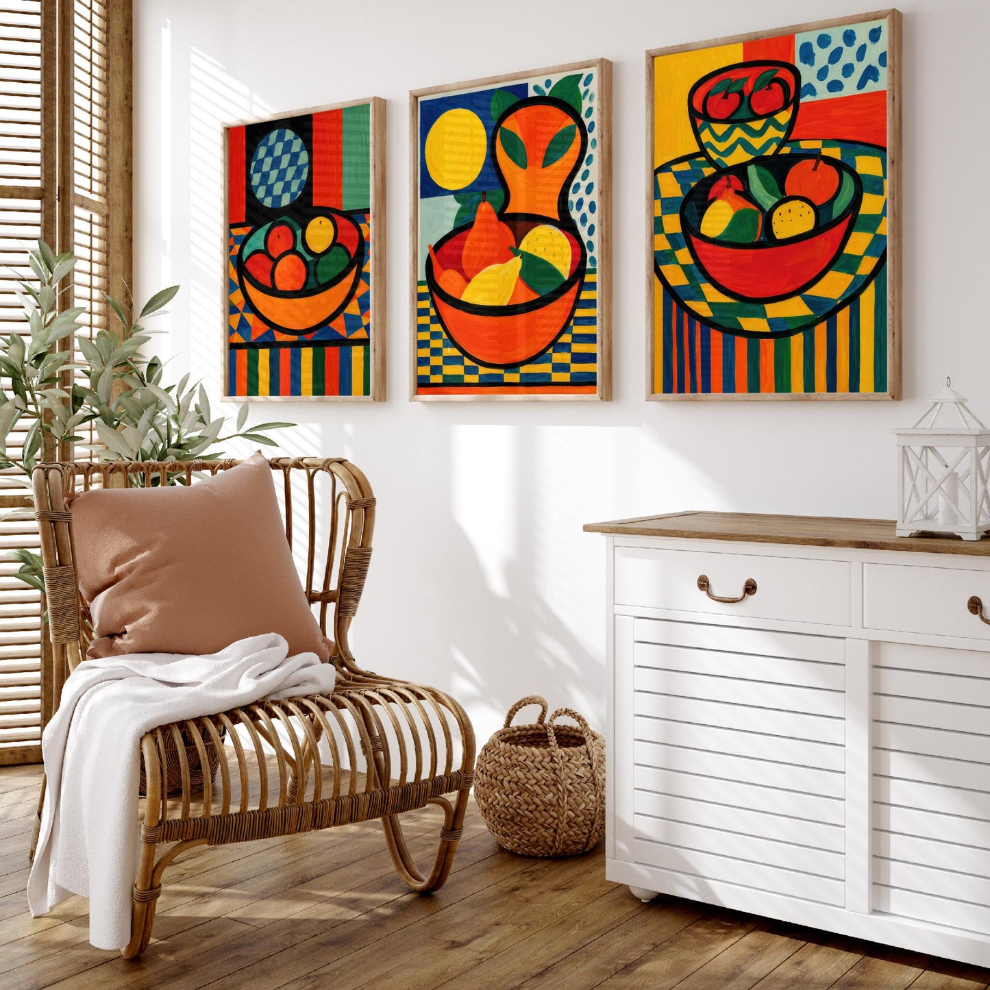 Neo Fauvist Fruit Bowls Set of Three Art Prints - Bold Still Life Kitchen Wall Art - Colourful Poster Painting Gift Decor