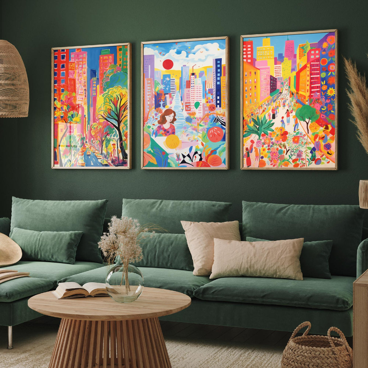 New York After Matisse Set of Three Art Prints - Fauvist City Streets and Skyscrapers - Bright Painting Poster