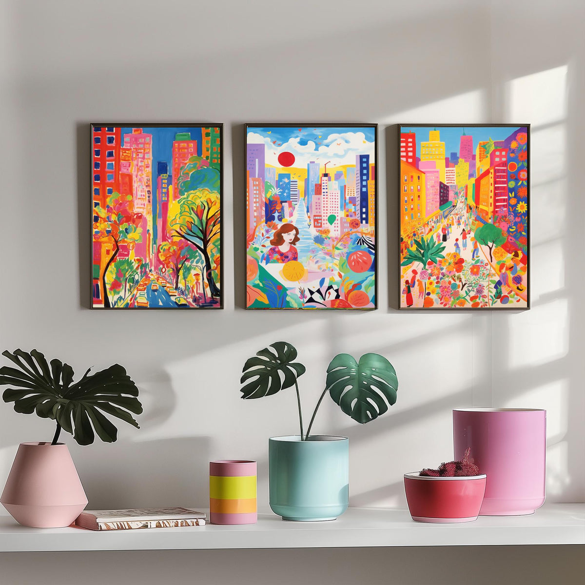 New York After Matisse Set of Three Art Prints - Fauvist City Streets and Skyscrapers - Bright Painting Poster