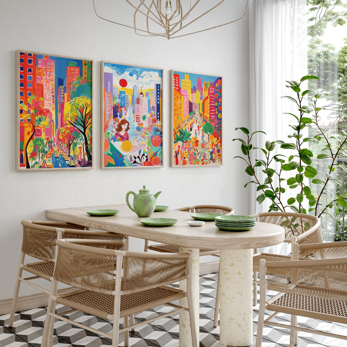 New York After Matisse Set of Three Art Prints - Fauvist City Streets and Skyscrapers - Bright Painting Poster