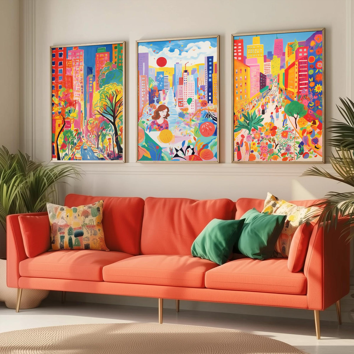New York After Matisse Set of Three Art Prints - Fauvist City Streets and Skyscrapers - Bright Painting Poster