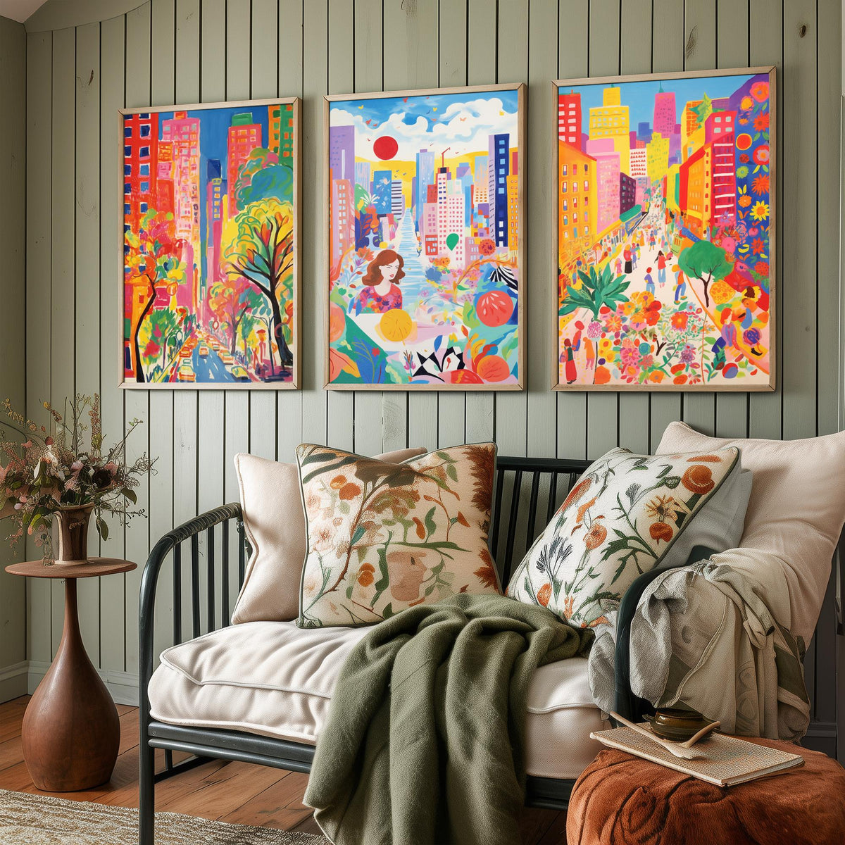 New York After Matisse Set of Three Art Prints - Fauvist City Streets and Skyscrapers - Bright Painting Poster