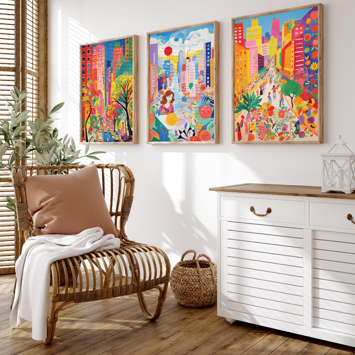 New York After Matisse Set of Three Art Prints - Fauvist City Streets and Skyscrapers - Bright Painting Poster