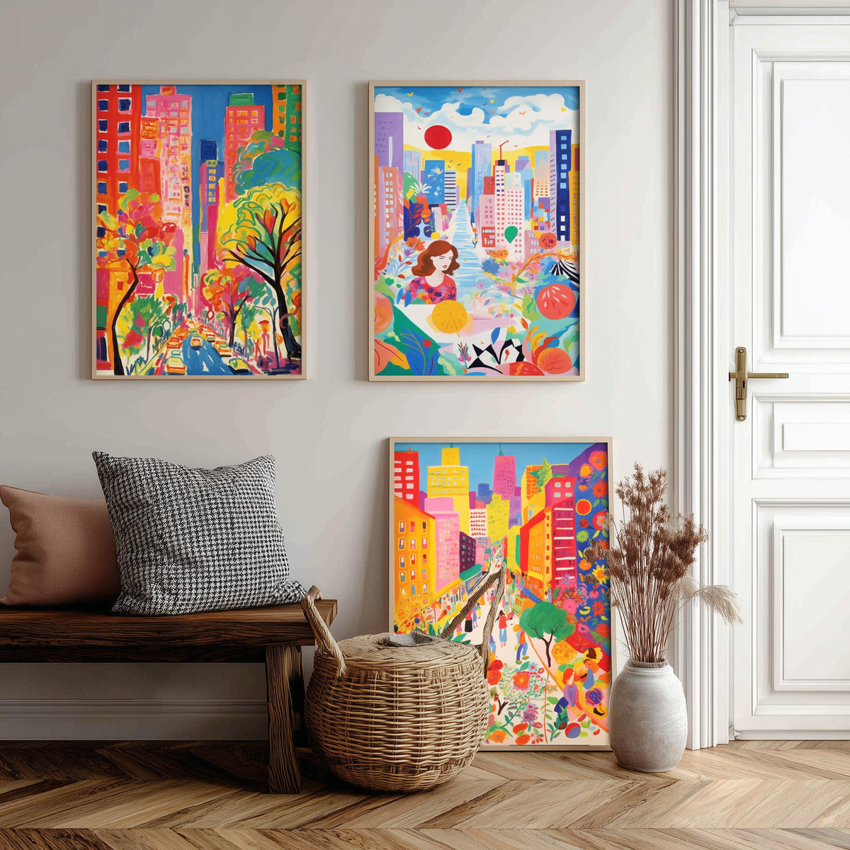New York After Matisse Set of Three Art Prints - Fauvist City Streets and Skyscrapers - Bright Painting Poster