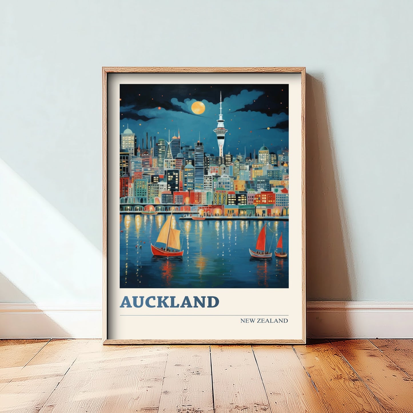 Auckland New Zealand Travel Poster - Art Print - Vibrant City Illustration - Harbour Skyline Wall Art 1/3
