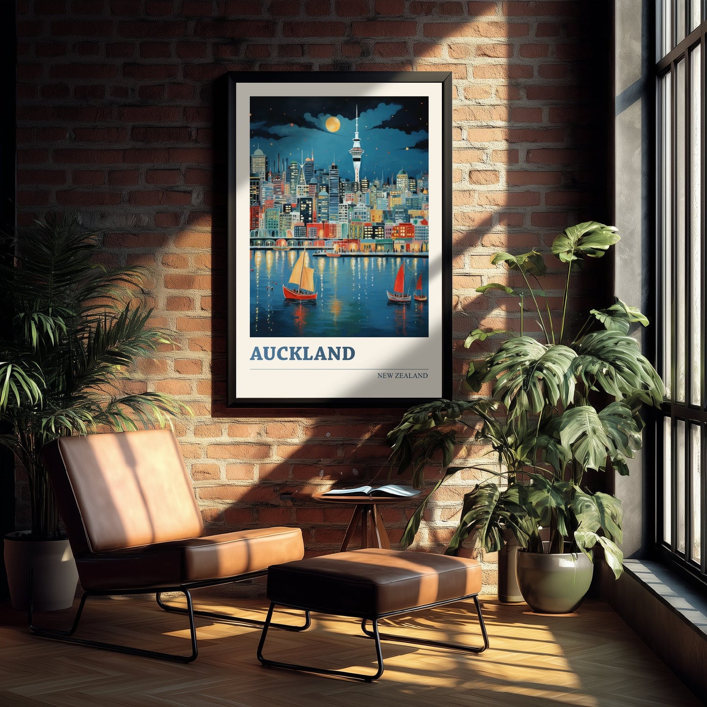 Auckland New Zealand Travel Poster - Art Print - Vibrant City Illustration - Harbour Skyline Wall Art 1/3