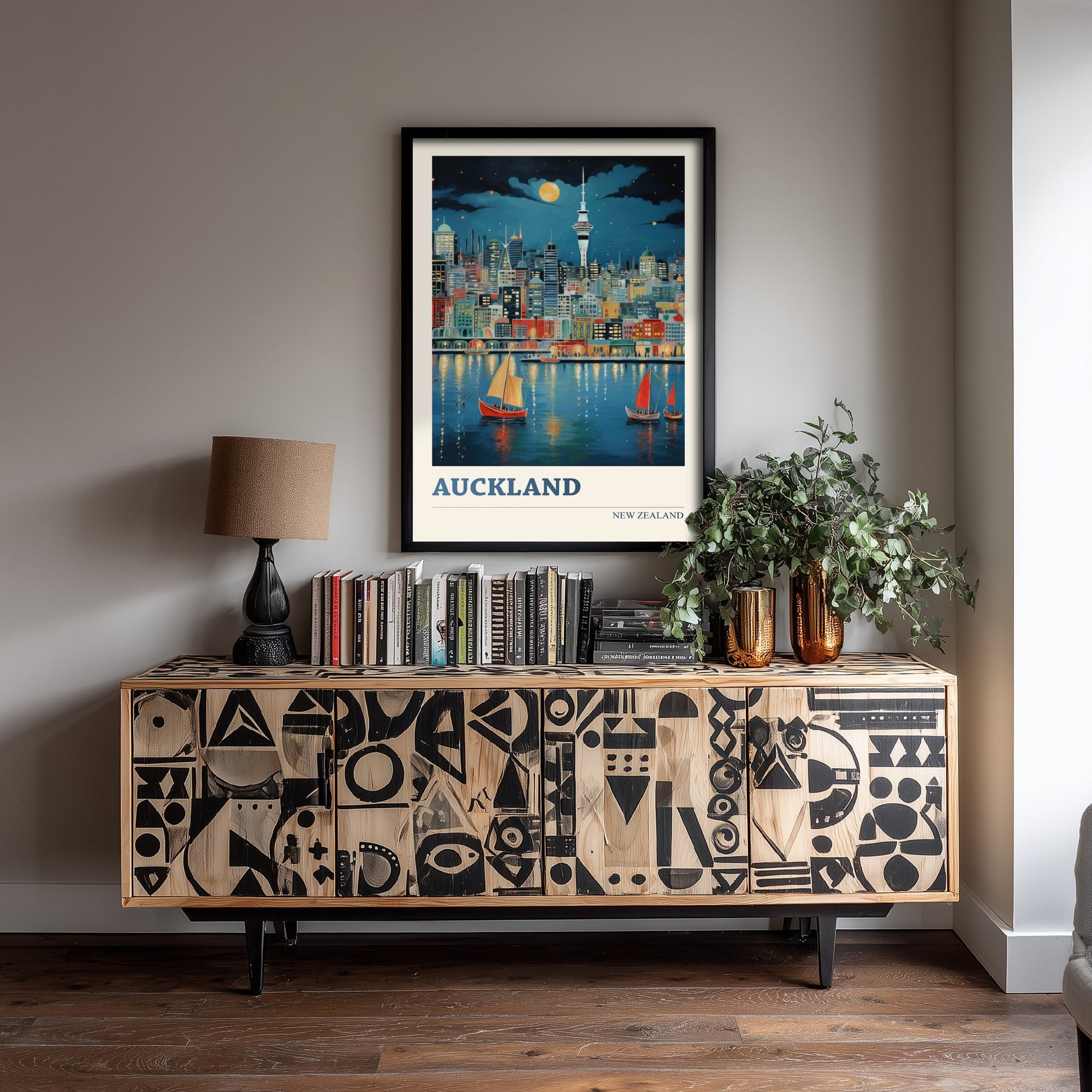 Auckland New Zealand Travel Poster - Art Print - Vibrant City Illustration - Harbour Skyline Wall Art 1/3