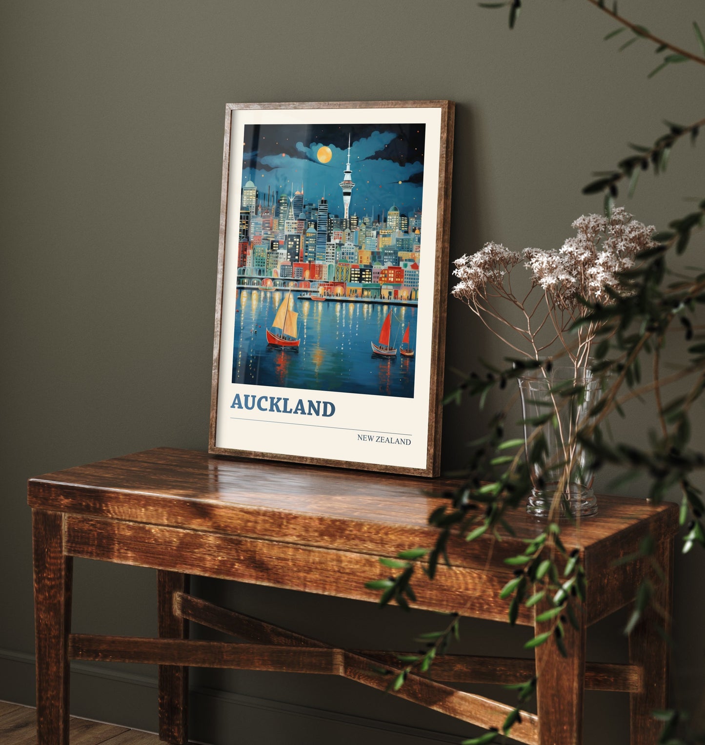 Auckland New Zealand Travel Poster - Art Print - Vibrant City Illustration - Harbour Skyline Wall Art 1/3