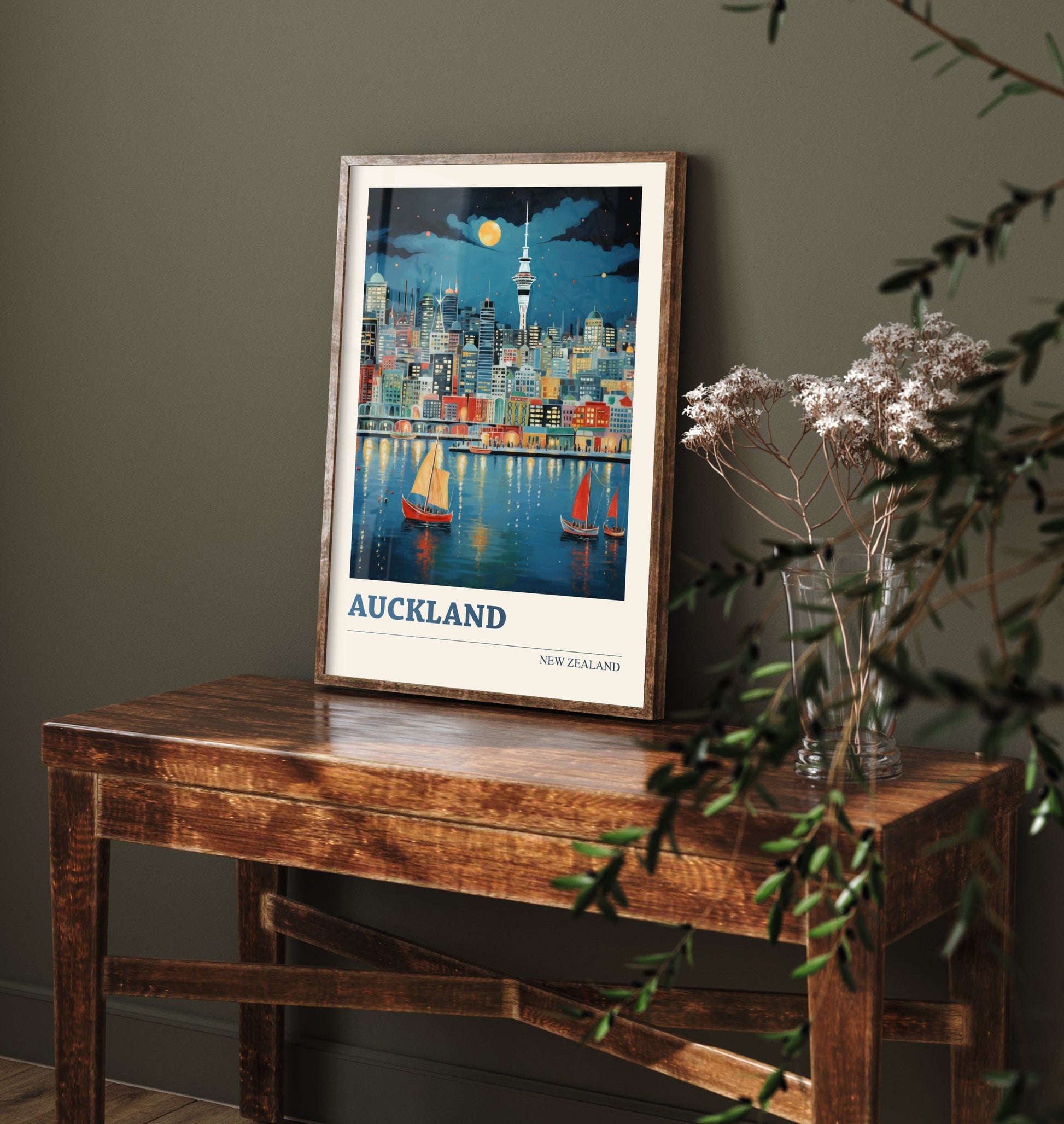 Auckland New Zealand Travel Poster - Art Print - Vibrant City Illustration - Harbour Skyline Wall Art 1/3