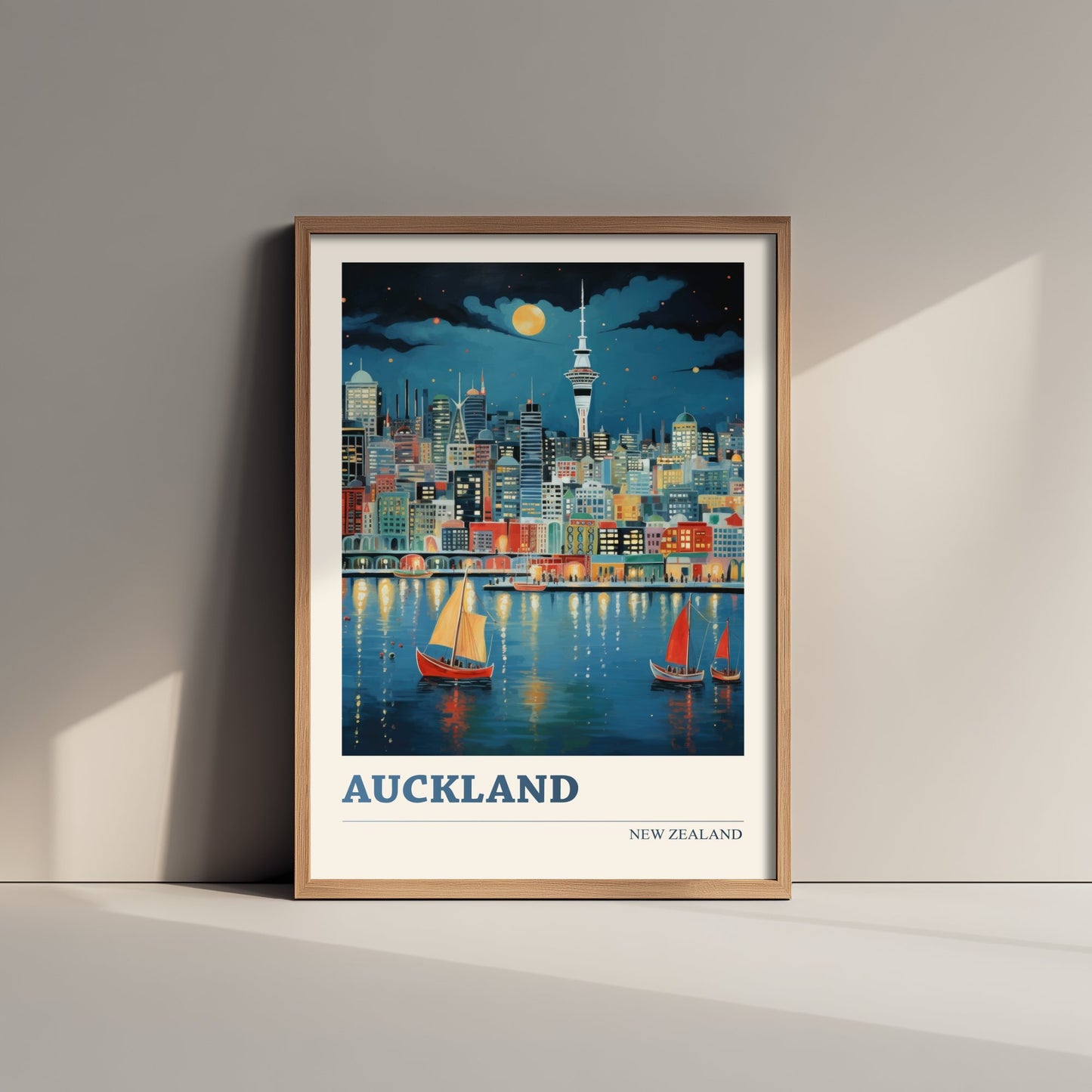 Auckland New Zealand Travel Poster - Art Print - Vibrant City Illustration - Harbour Skyline Wall Art 1/3