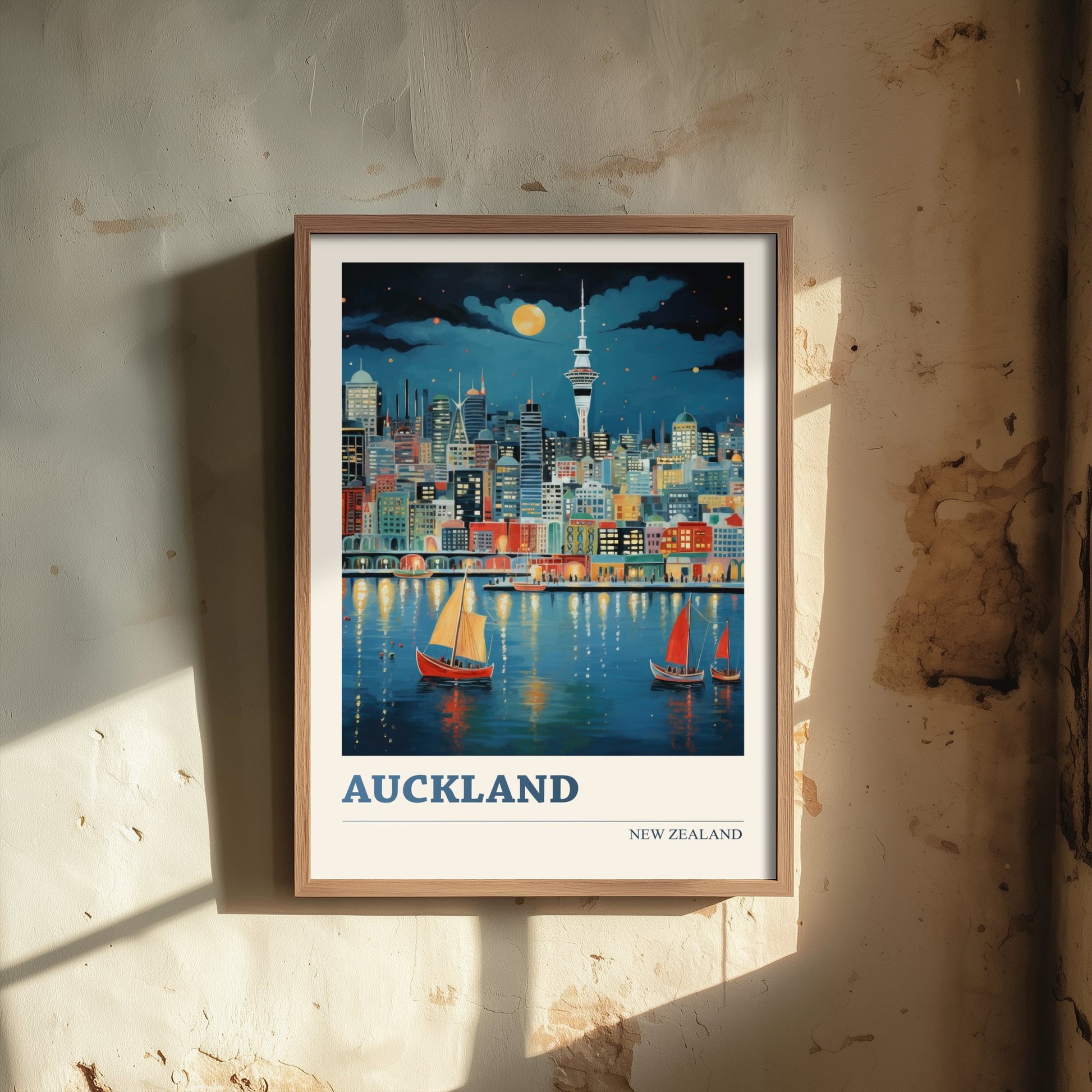 Auckland New Zealand Travel Poster - Art Print - Vibrant City Illustration - Harbour Skyline Wall Art 1/3
