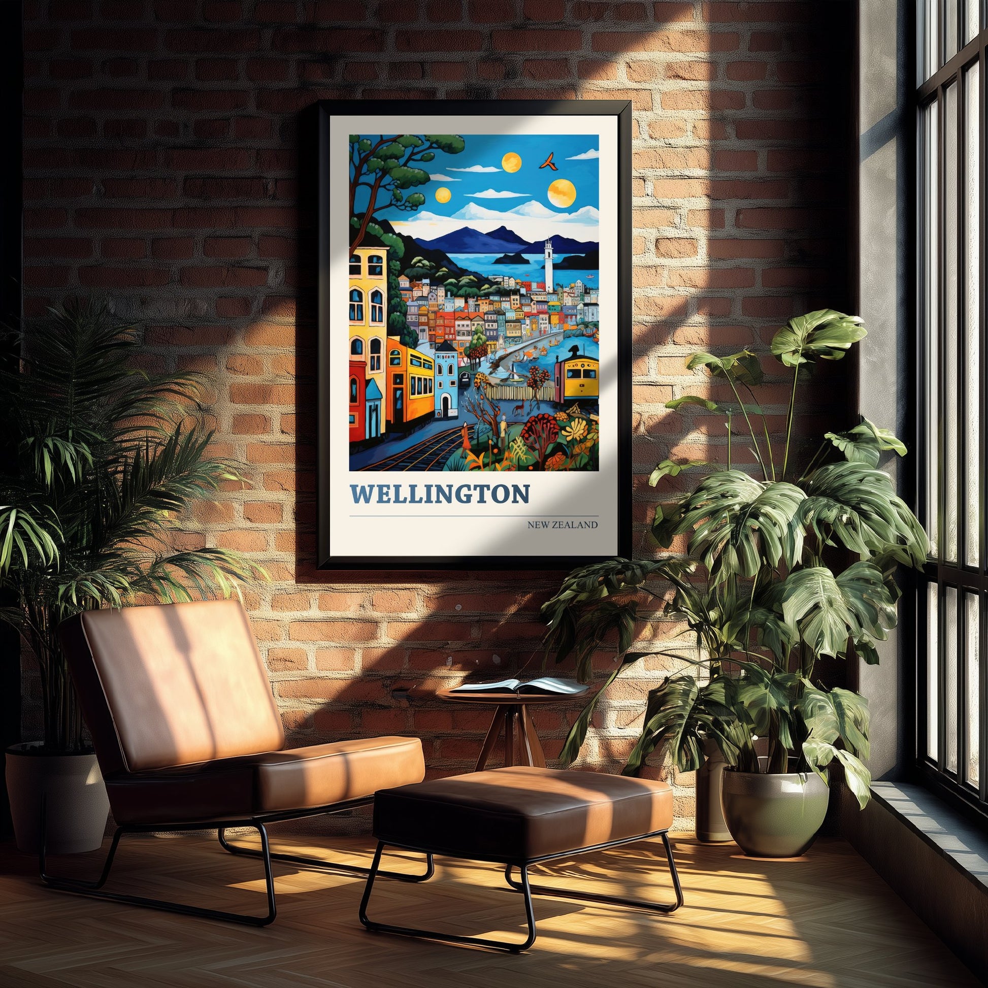 Wellington New Zealand Travel Poster - Art Print - Vibrant City Illustration - Hillside Houses Wall Art 2/3