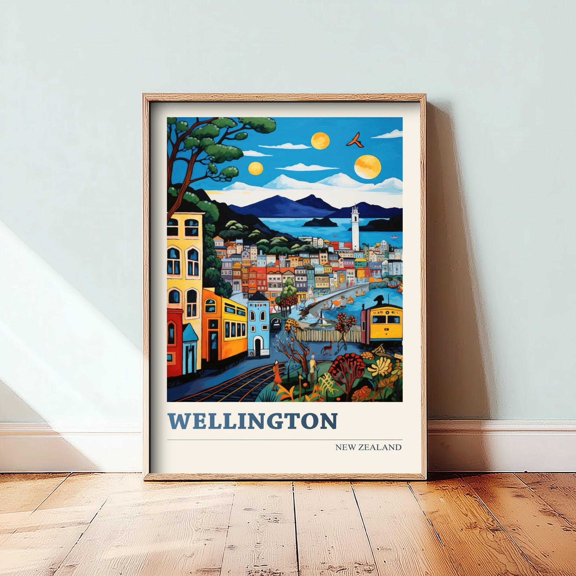 Wellington New Zealand Travel Poster - Art Print - Vibrant City Illustration - Hillside Houses Wall Art 2/3