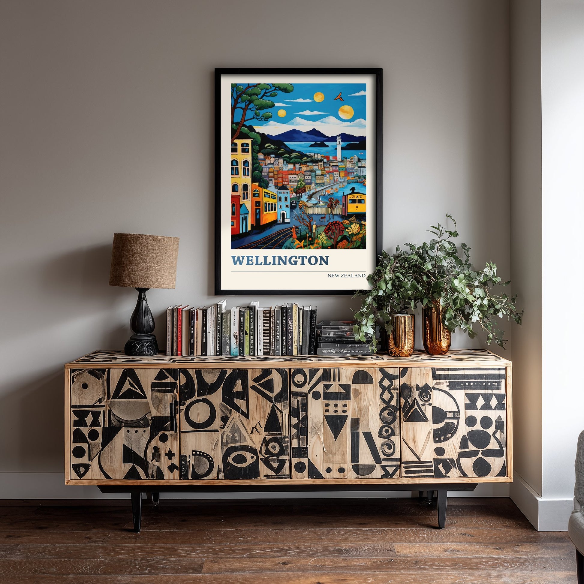 Wellington New Zealand Travel Poster - Art Print - Vibrant City Illustration - Hillside Houses Wall Art 2/3