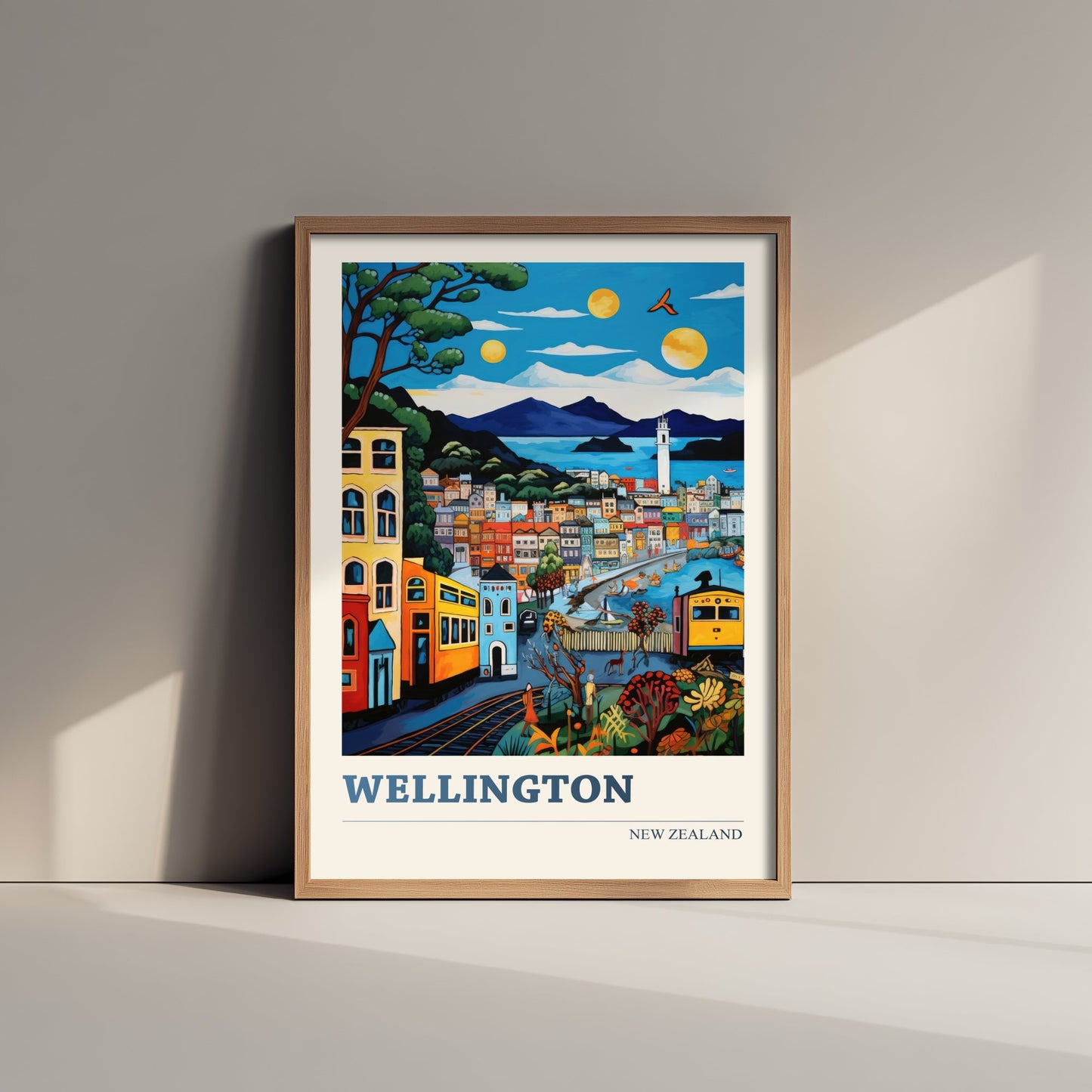 Wellington New Zealand Travel Poster - Art Print - Vibrant City Illustration - Hillside Houses Wall Art 2/3