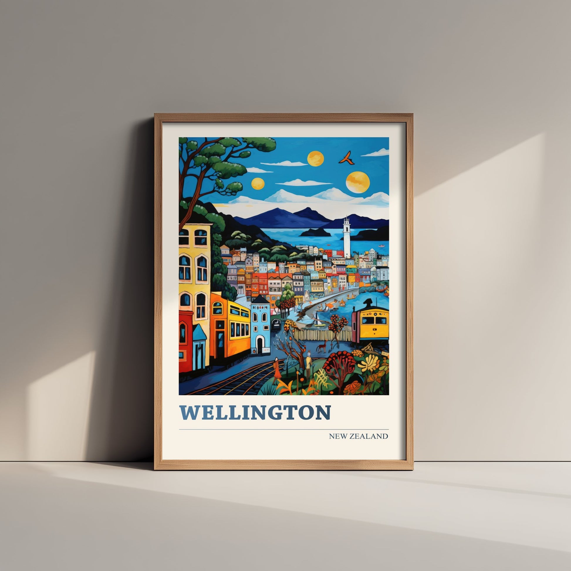 Wellington New Zealand Travel Poster - Art Print - Vibrant City Illustration - Hillside Houses Wall Art 2/3