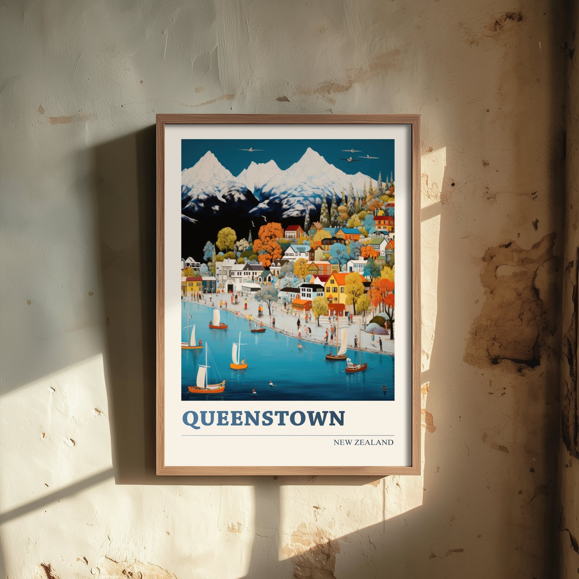 Queenstown New Zealand Travel Poster - Art Print - Vibrant Mountain Illustration - Lake Wall Art 3/3