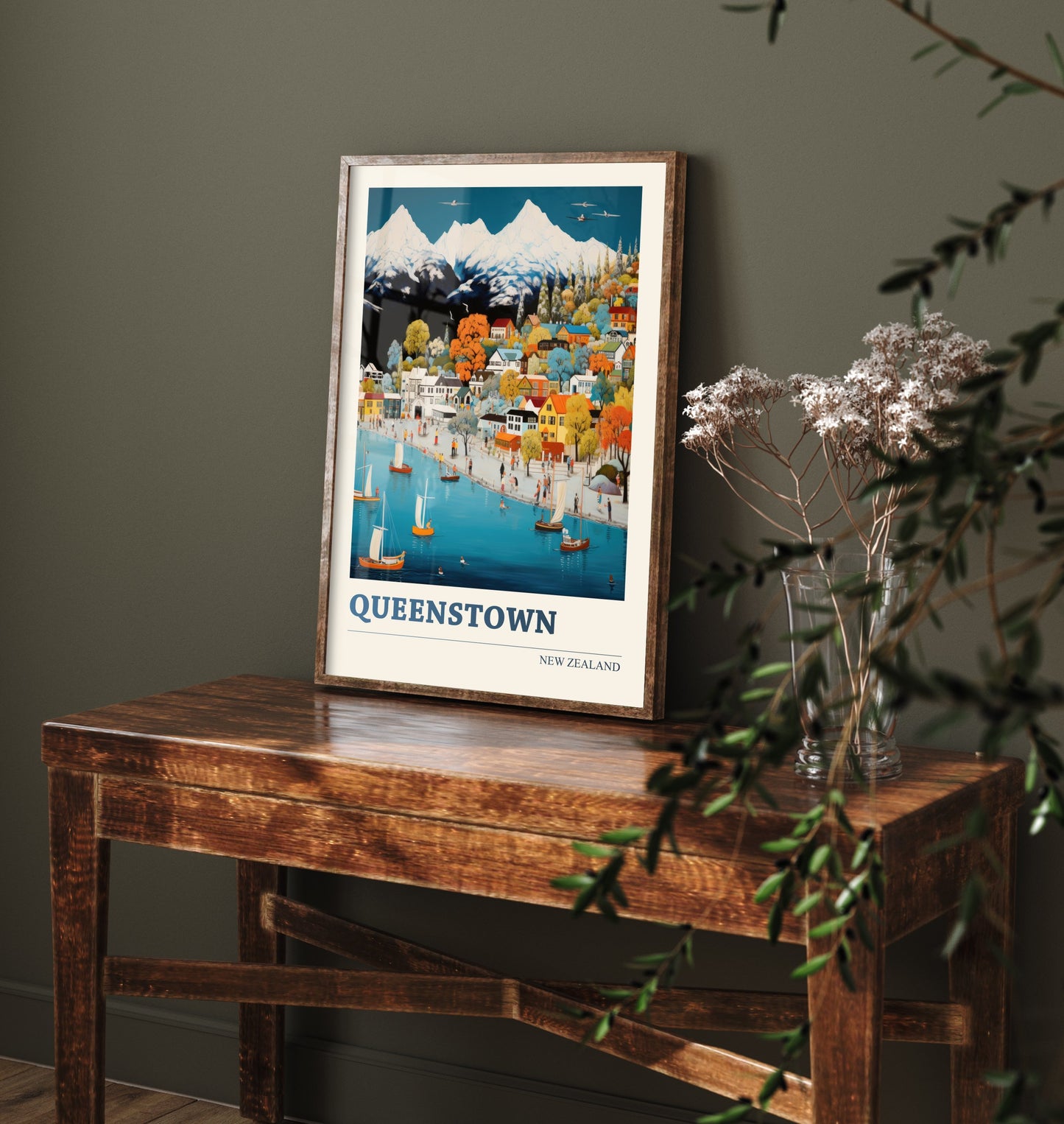 Queenstown New Zealand Travel Poster - Art Print - Vibrant Mountain Illustration - Lake Wall Art 3/3