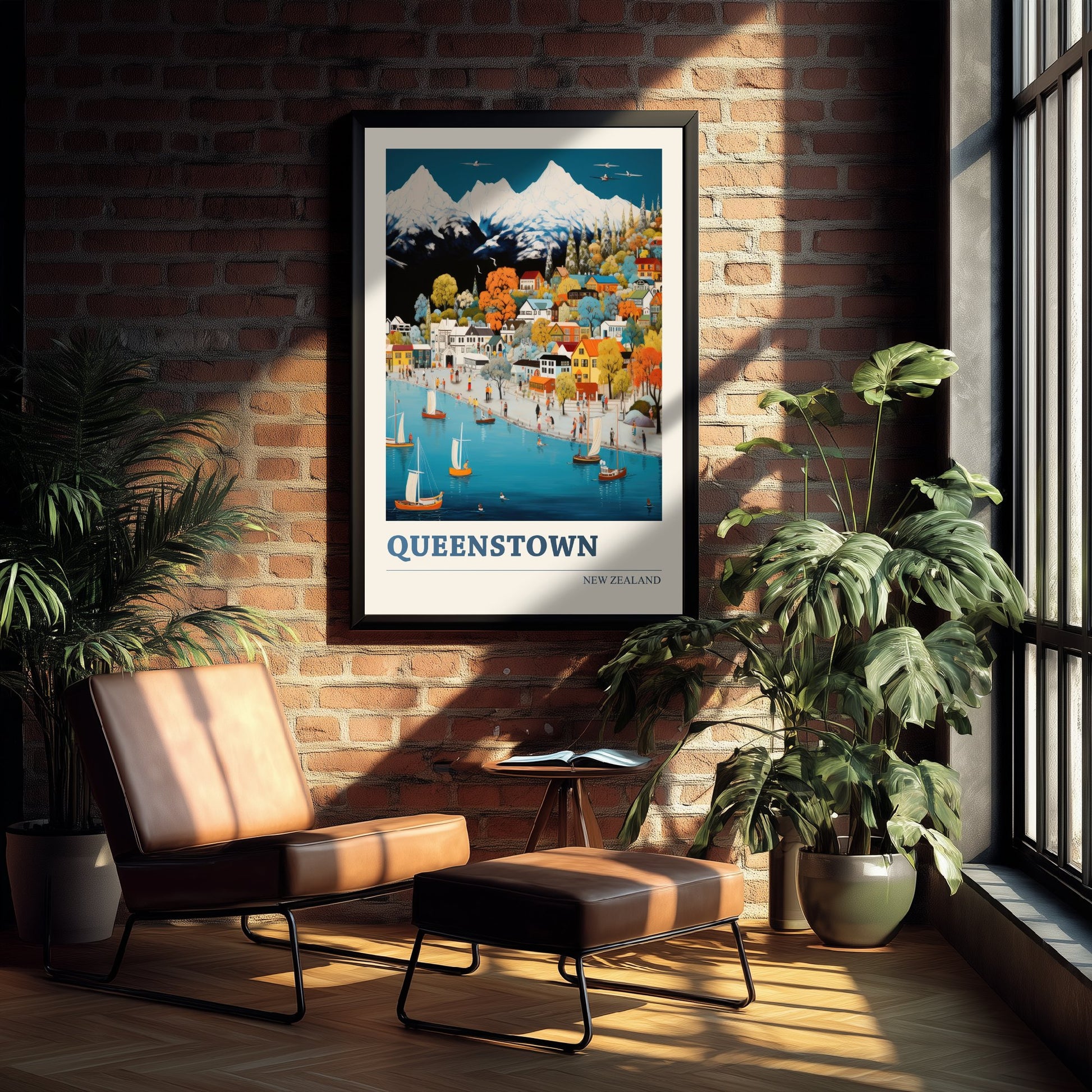Queenstown New Zealand Travel Poster - Art Print - Vibrant Mountain Illustration - Lake Wall Art 3/3