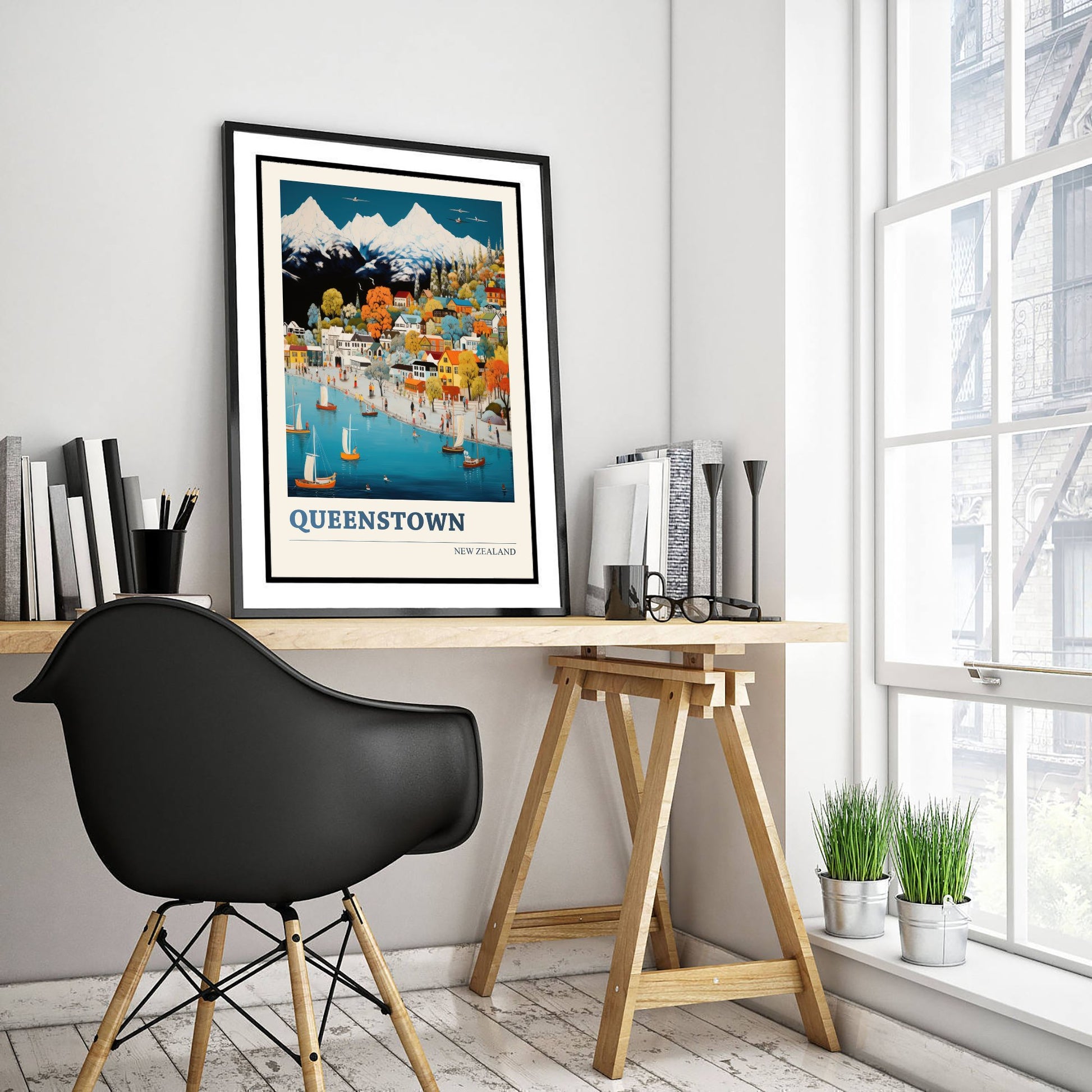 Queenstown New Zealand Travel Poster - Art Print - Vibrant Mountain Illustration - Lake Wall Art 3/3
