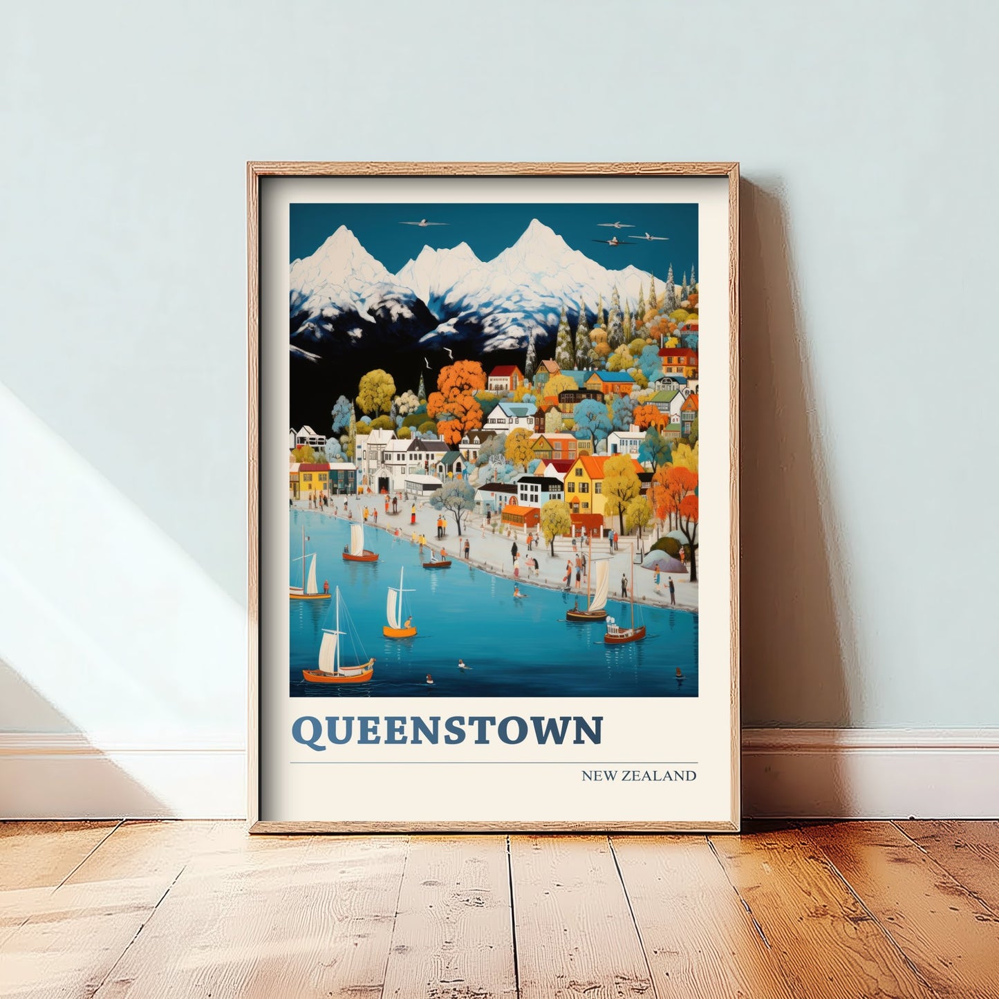 Queenstown New Zealand Travel Poster - Art Print - Vibrant Mountain Illustration - Lake Wall Art 3/3
