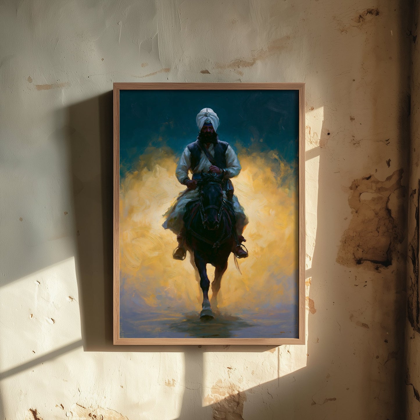 Nihang Sikh Warrior Art Print - Horseback Painting - Khalsa Rider Poster V2