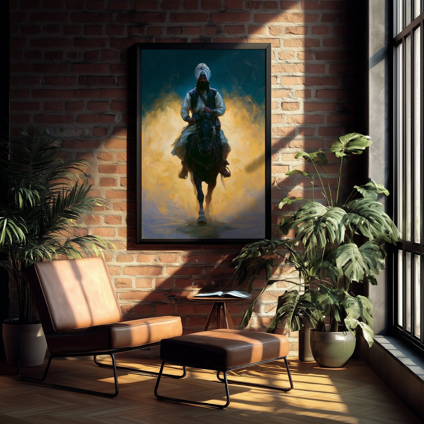 Nihang Sikh Warrior Art Print - Horseback Painting - Khalsa Rider Poster V2