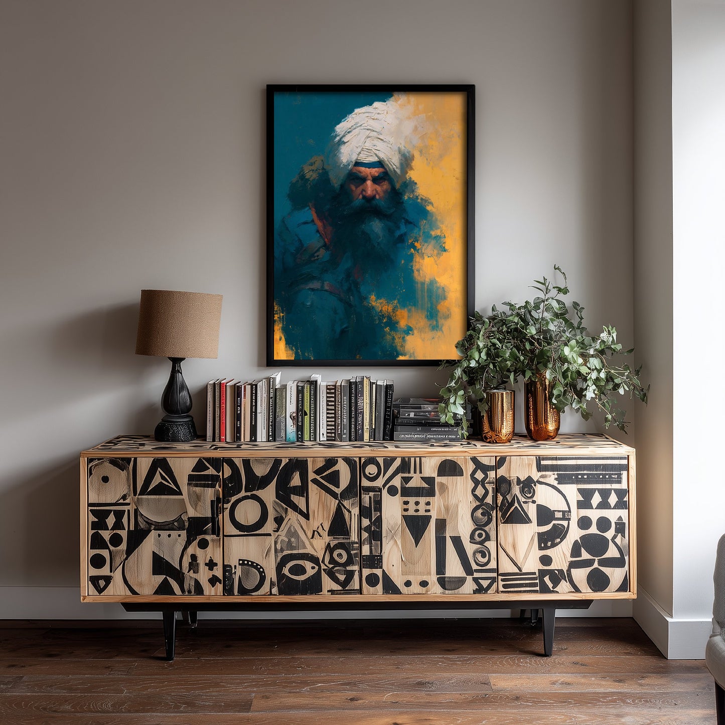 Nihang Sikh Warrior Art Print - Portrait Painting - Punjabi Khalsa Poster V4