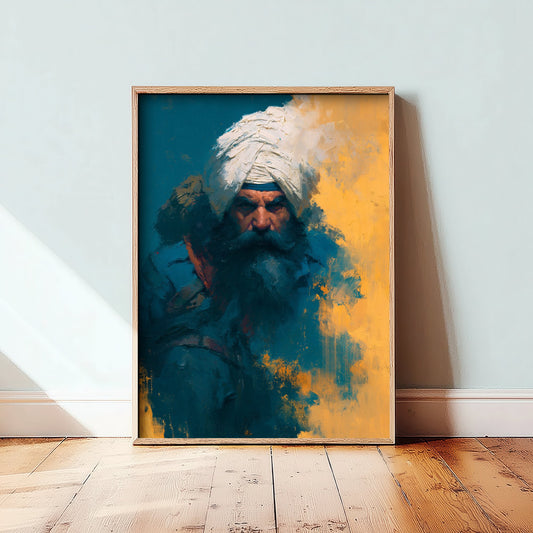 Nihang Sikh Warrior Art Print - Portrait Painting - Punjabi Khalsa Poster V4