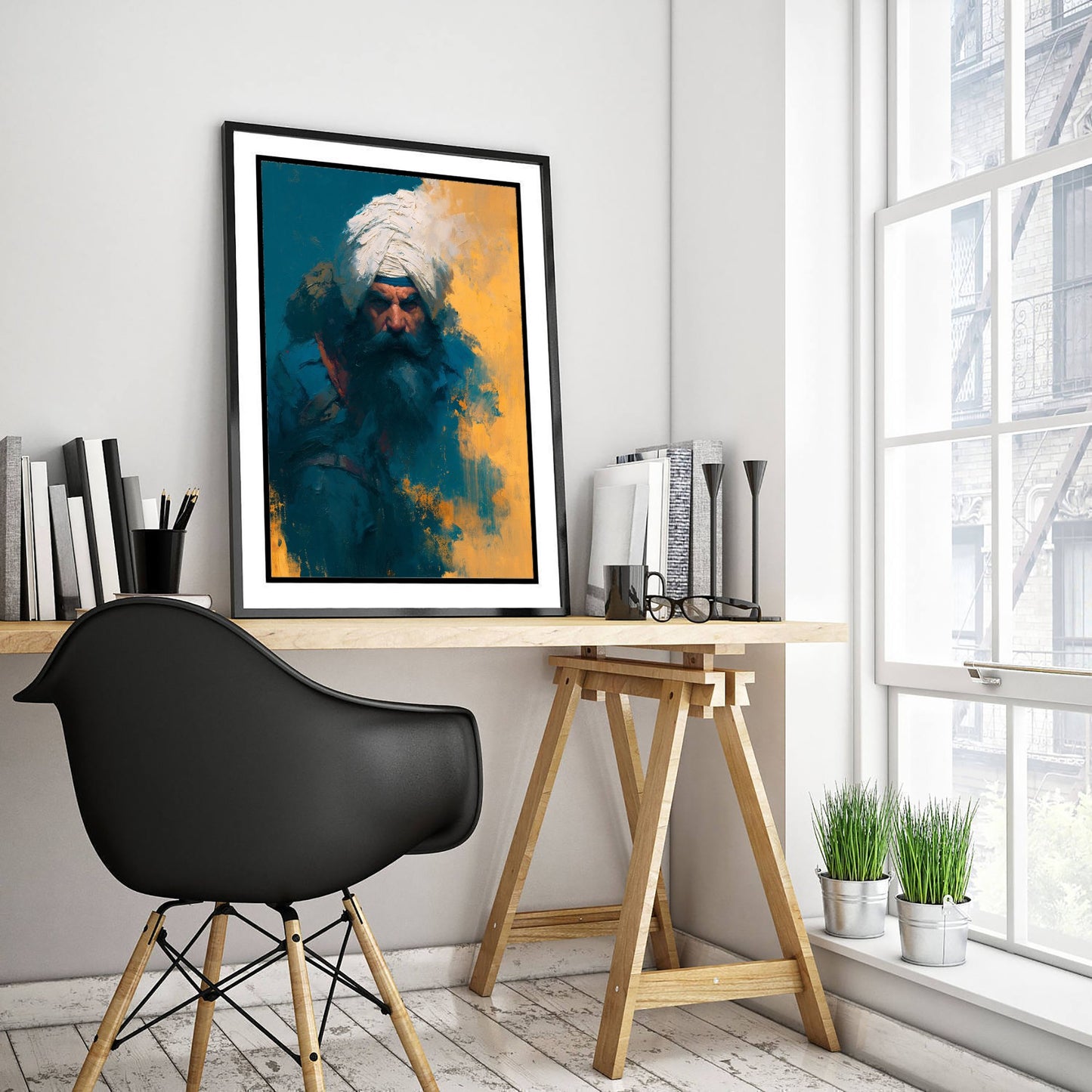 Nihang Sikh Warrior Art Print - Portrait Painting - Punjabi Khalsa Poster V4