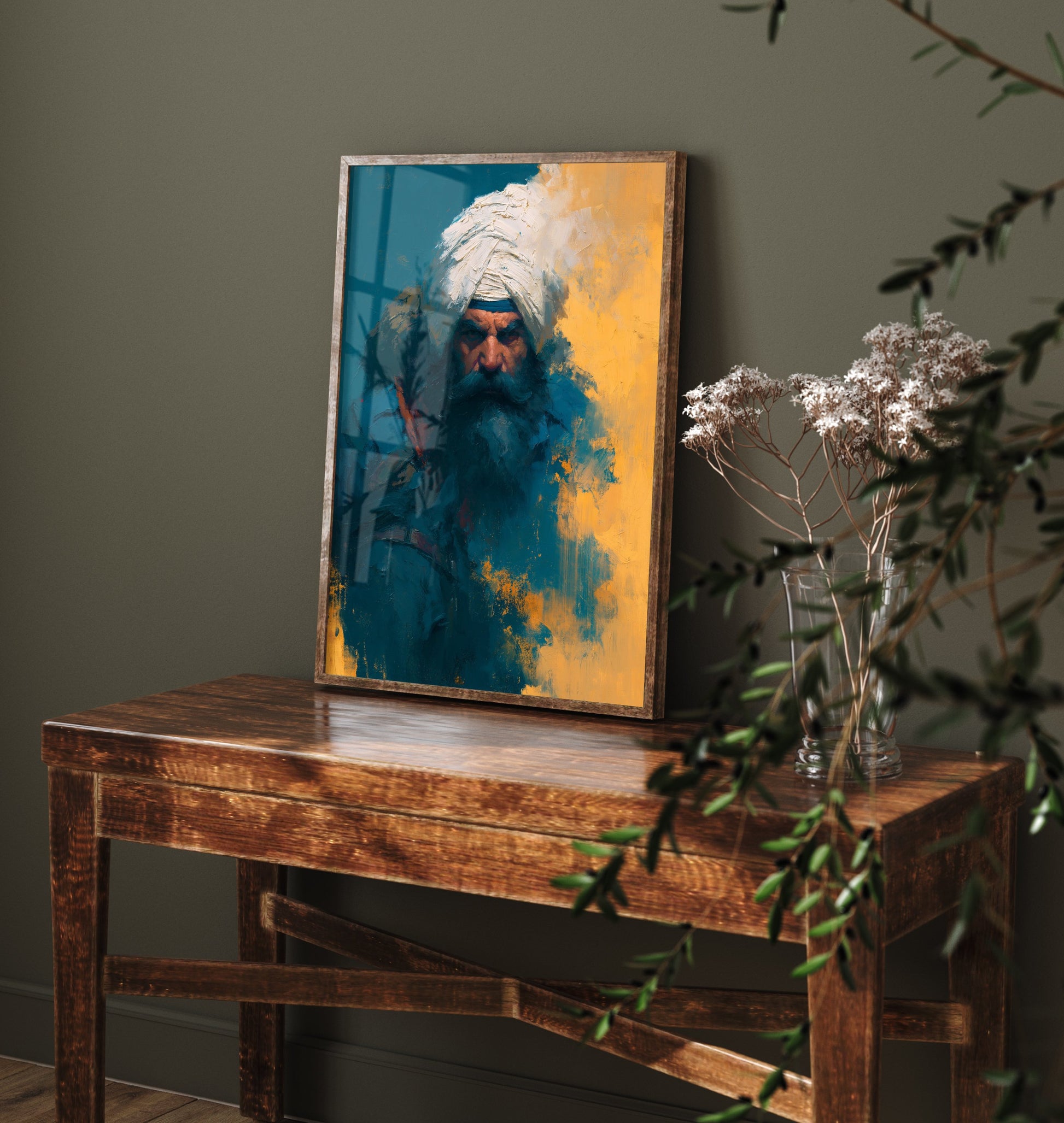 Nihang Sikh Warrior Art Print - Portrait Painting - Punjabi Khalsa Poster V4