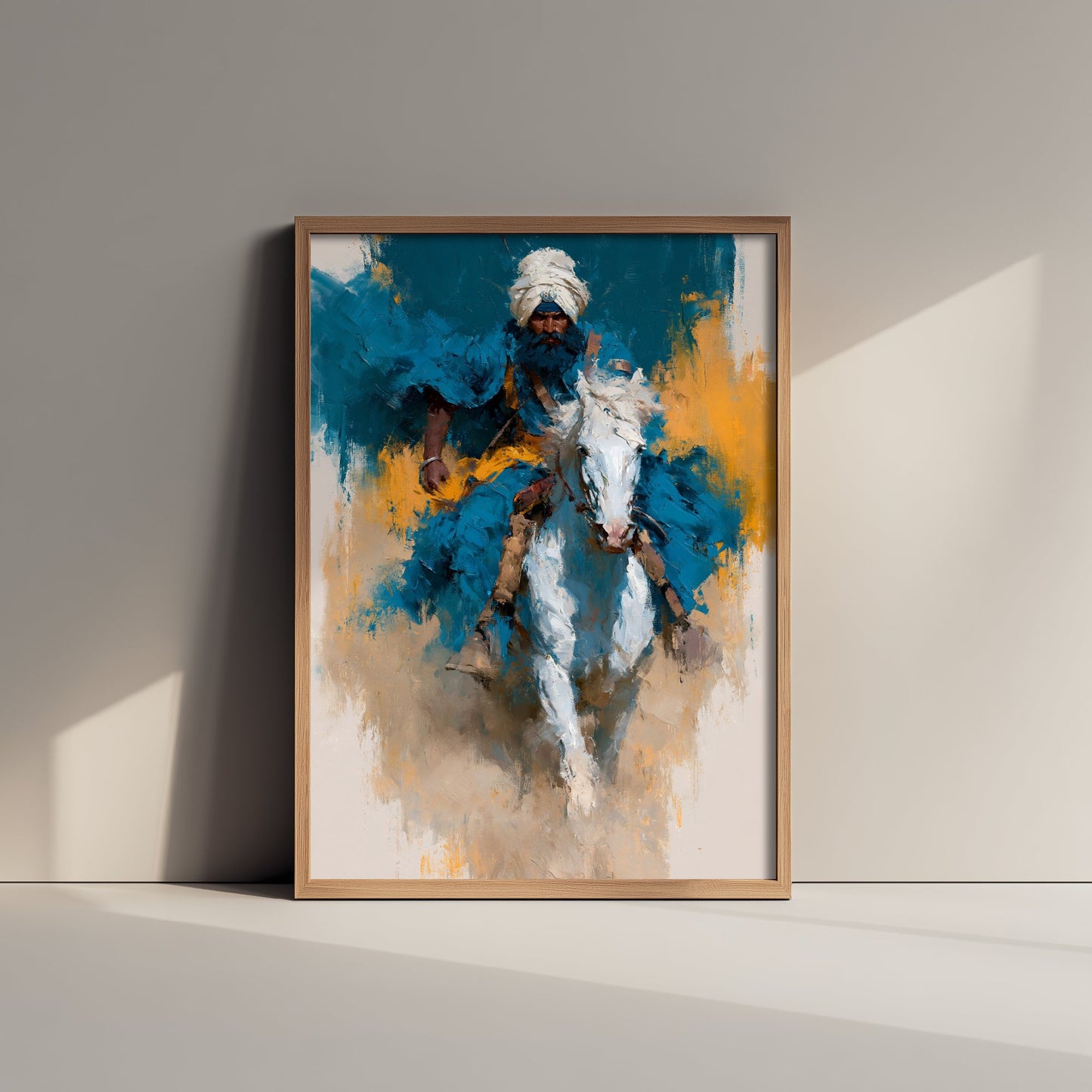 Nihang Sikh Warrior Art Print - Horseback Painting - Singh Rider Poster V5