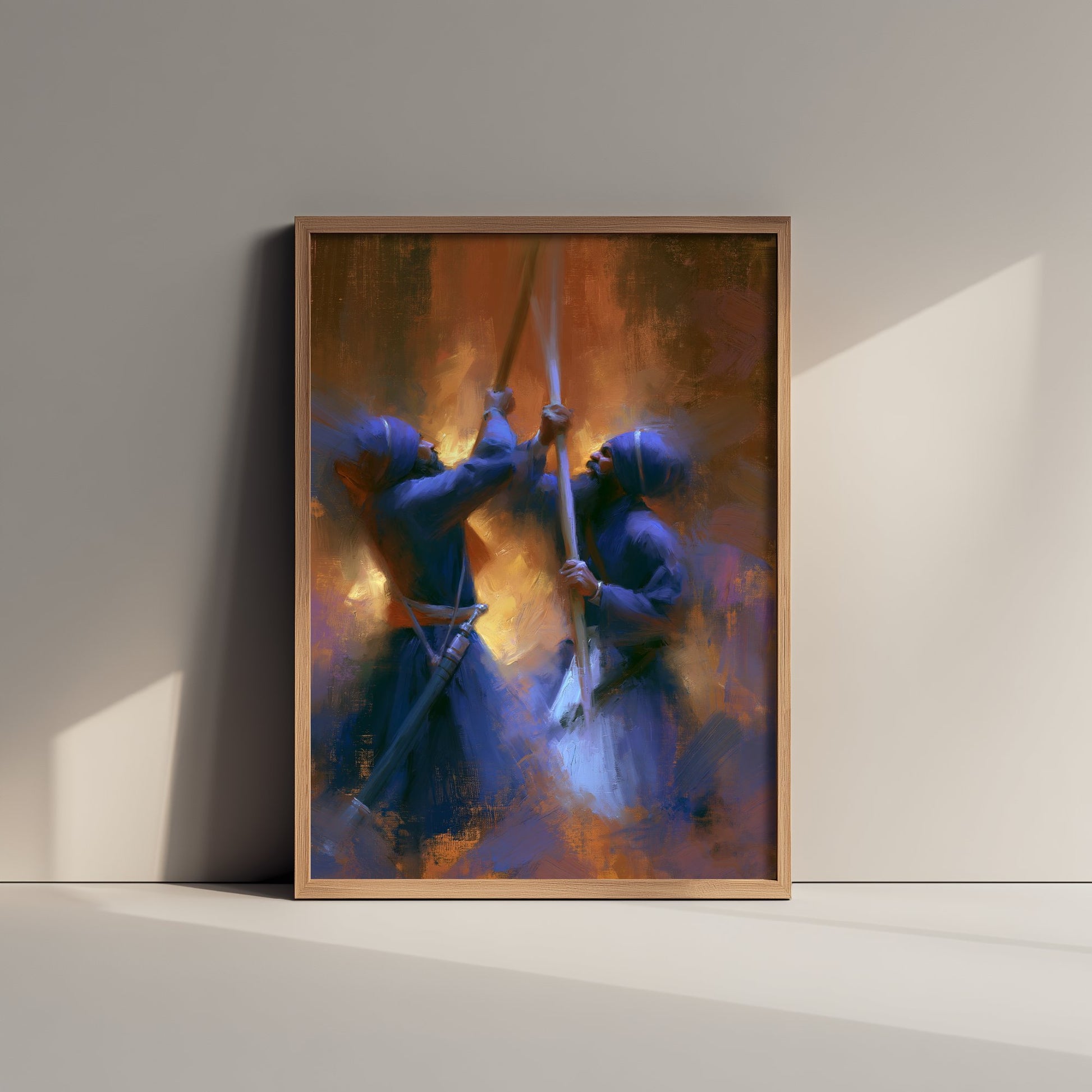Nihang Sikh Gatka Art Print - Staff Fighting Painting - Sikh Martial Arts Poster V2